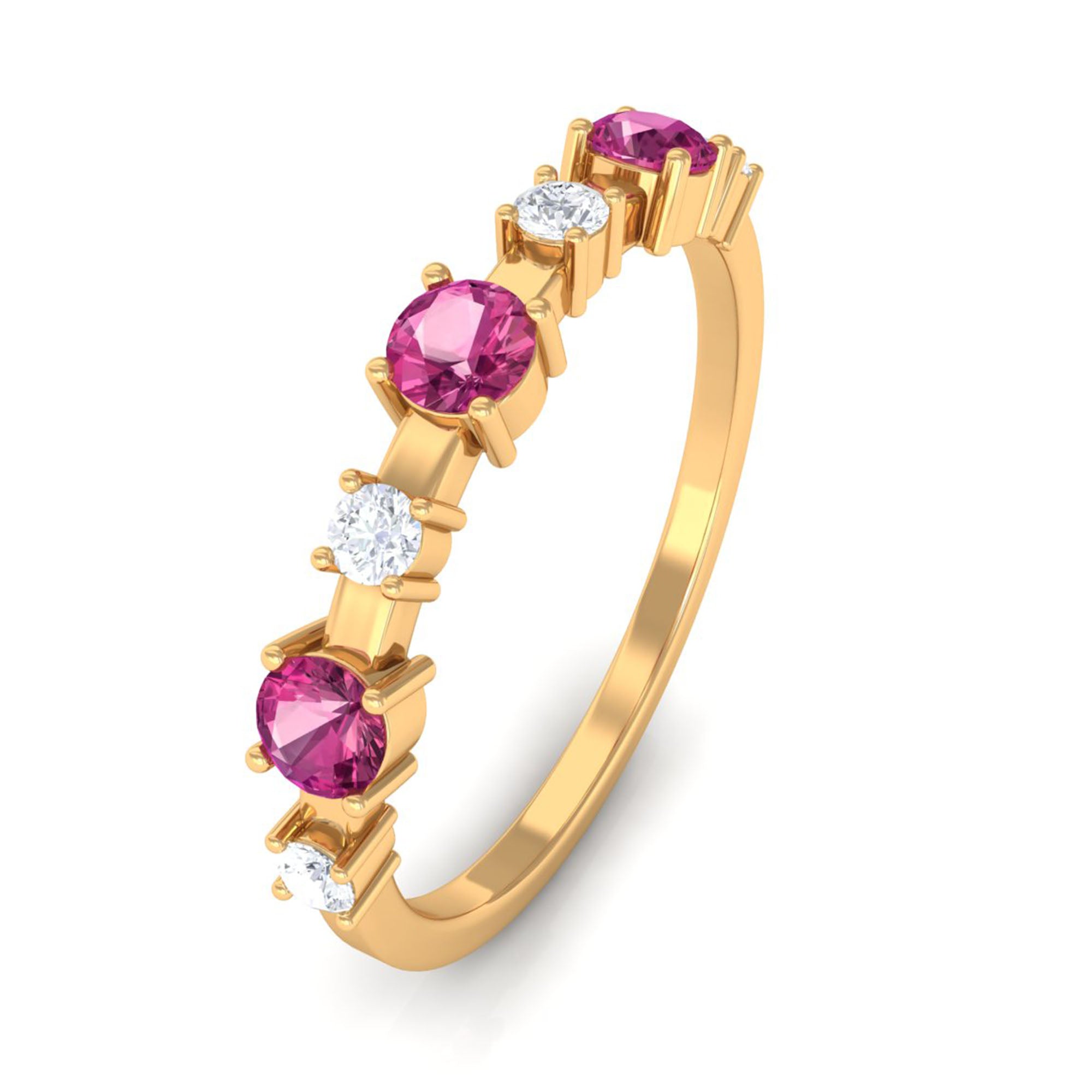 Pink Tourmaline and Diamond Half Eternity Ring Pink Tourmaline - ( AAA ) - Quality - Rosec Jewels