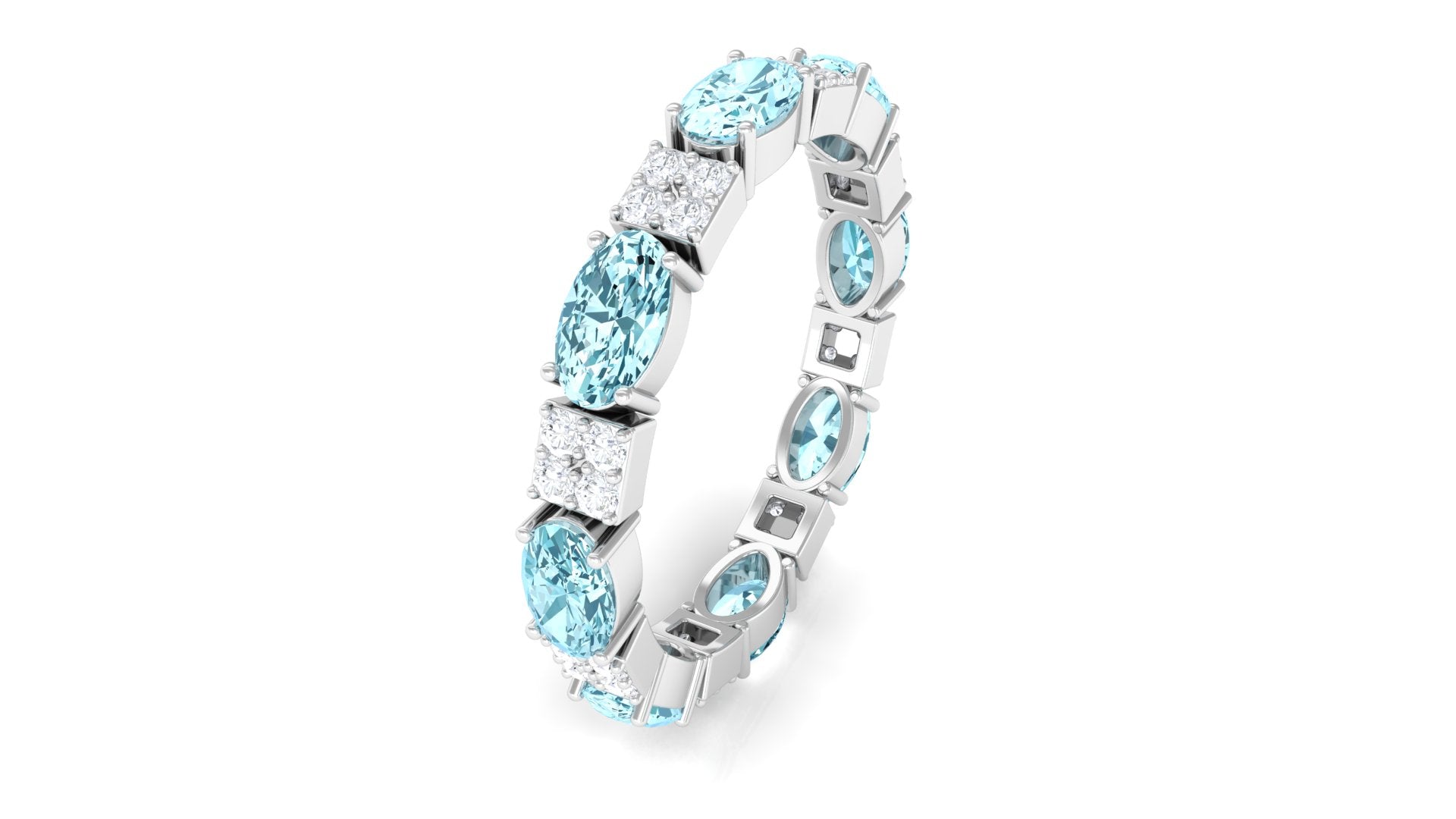 Real Aquamarine and Diamond Full Eternity Ring Aquamarine - ( AAA ) - Quality - Rosec Jewels