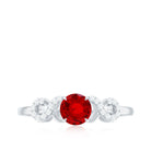 Round Shape Lab Grown Ruby Solitaire Infinity Ring with Diamond Lab Created Ruby - ( AAAA ) - Quality - Rosec Jewels