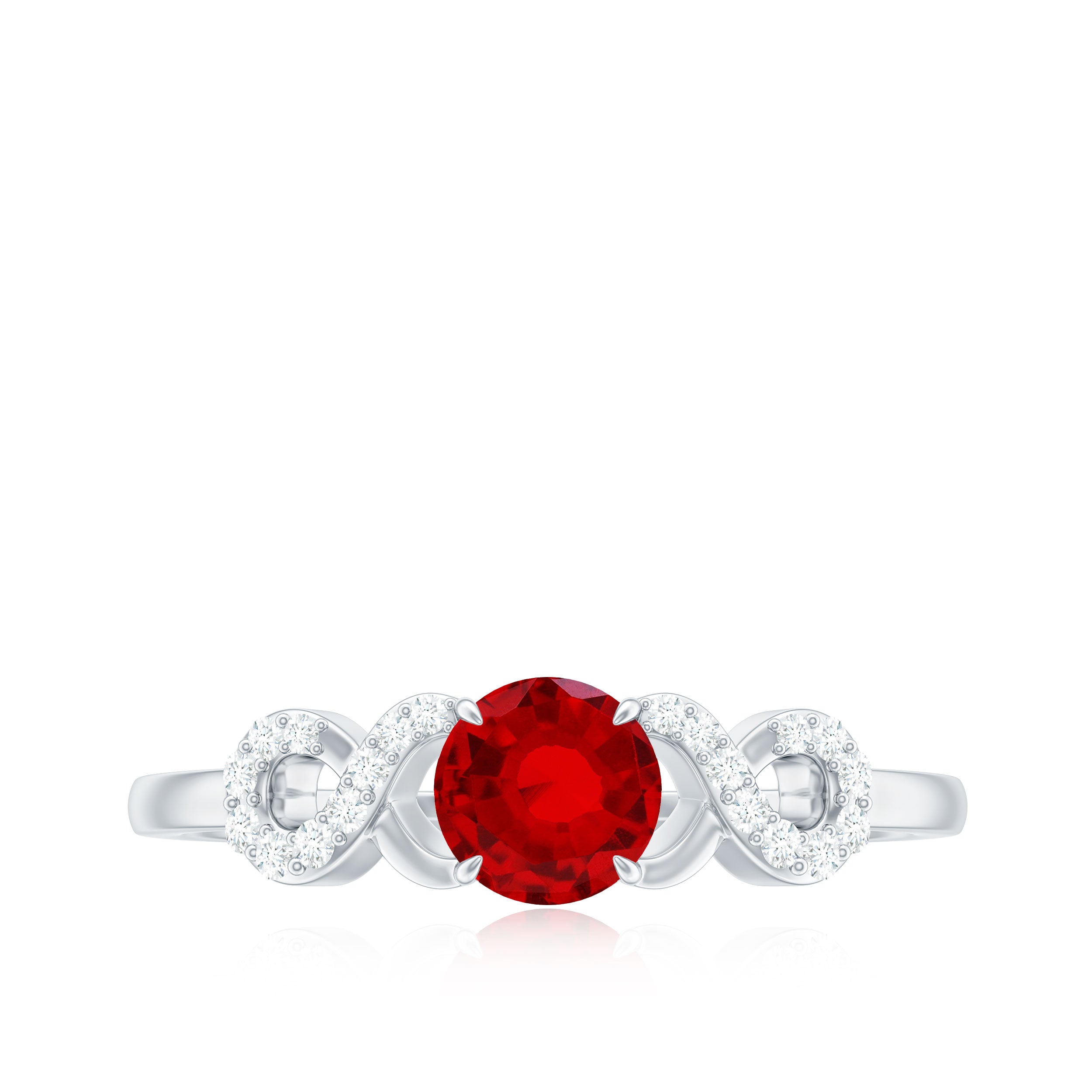 Round Shape Lab Grown Ruby Solitaire Infinity Ring with Diamond Lab Created Ruby - ( AAAA ) - Quality - Rosec Jewels