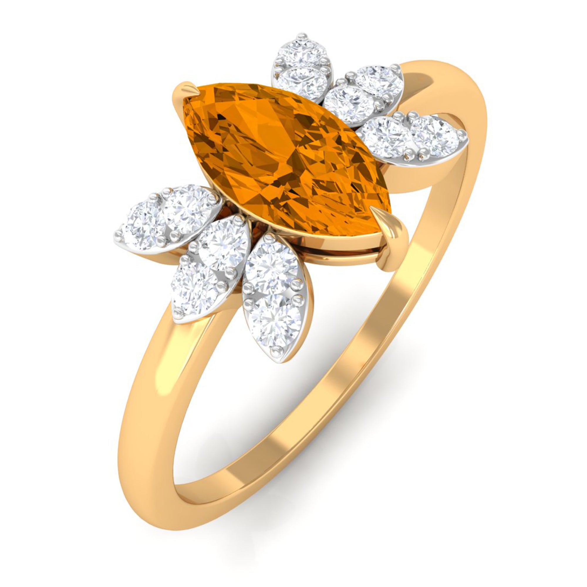 1 CT Marquise Cut Citrine Promise Ring with Diamond Stones Citrine - ( AAA ) - Quality - Rosec Jewels