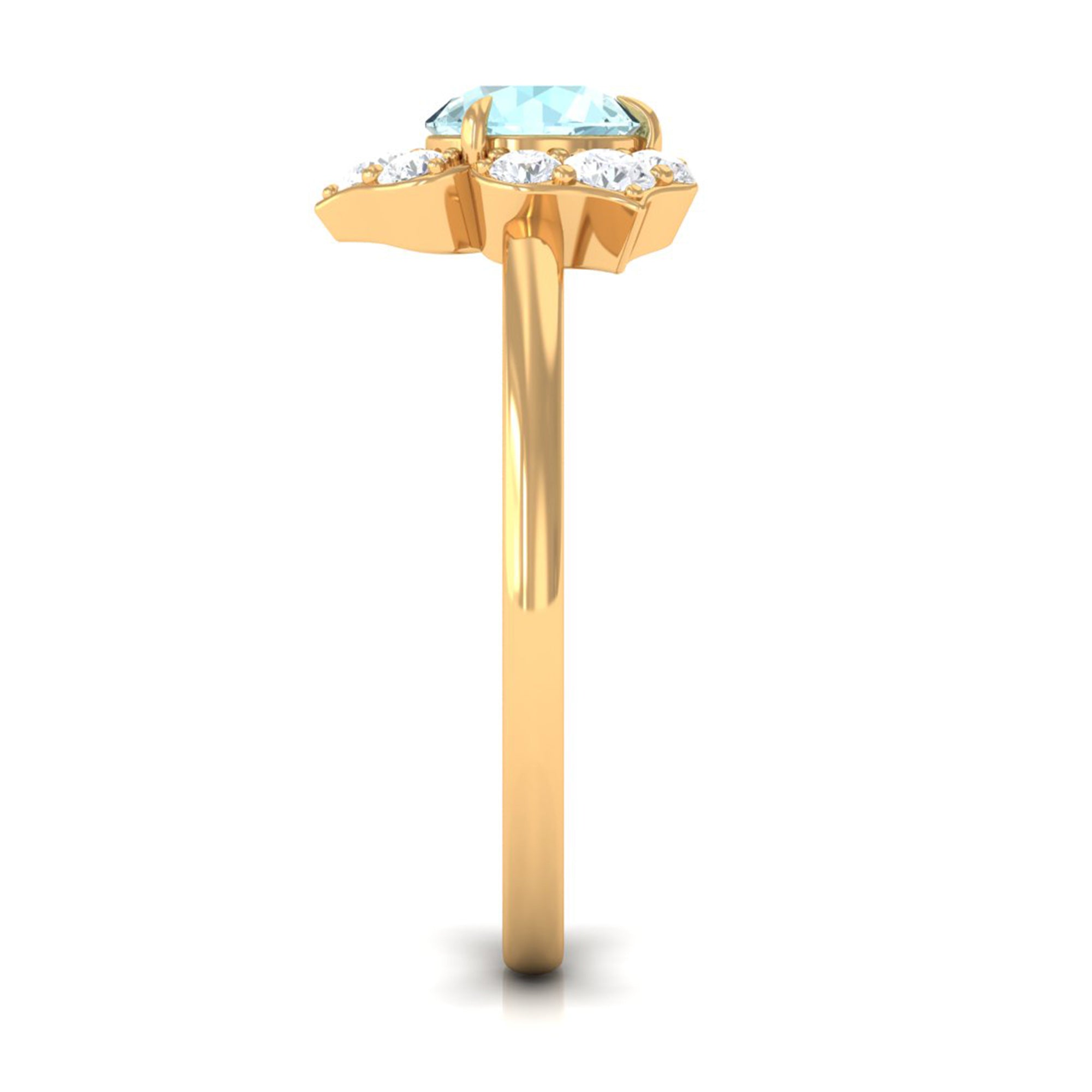 Round Sky Blue Topaz Flower Ring with Diamond Accent Sky Blue Topaz - ( AAA ) - Quality - Rosec Jewels