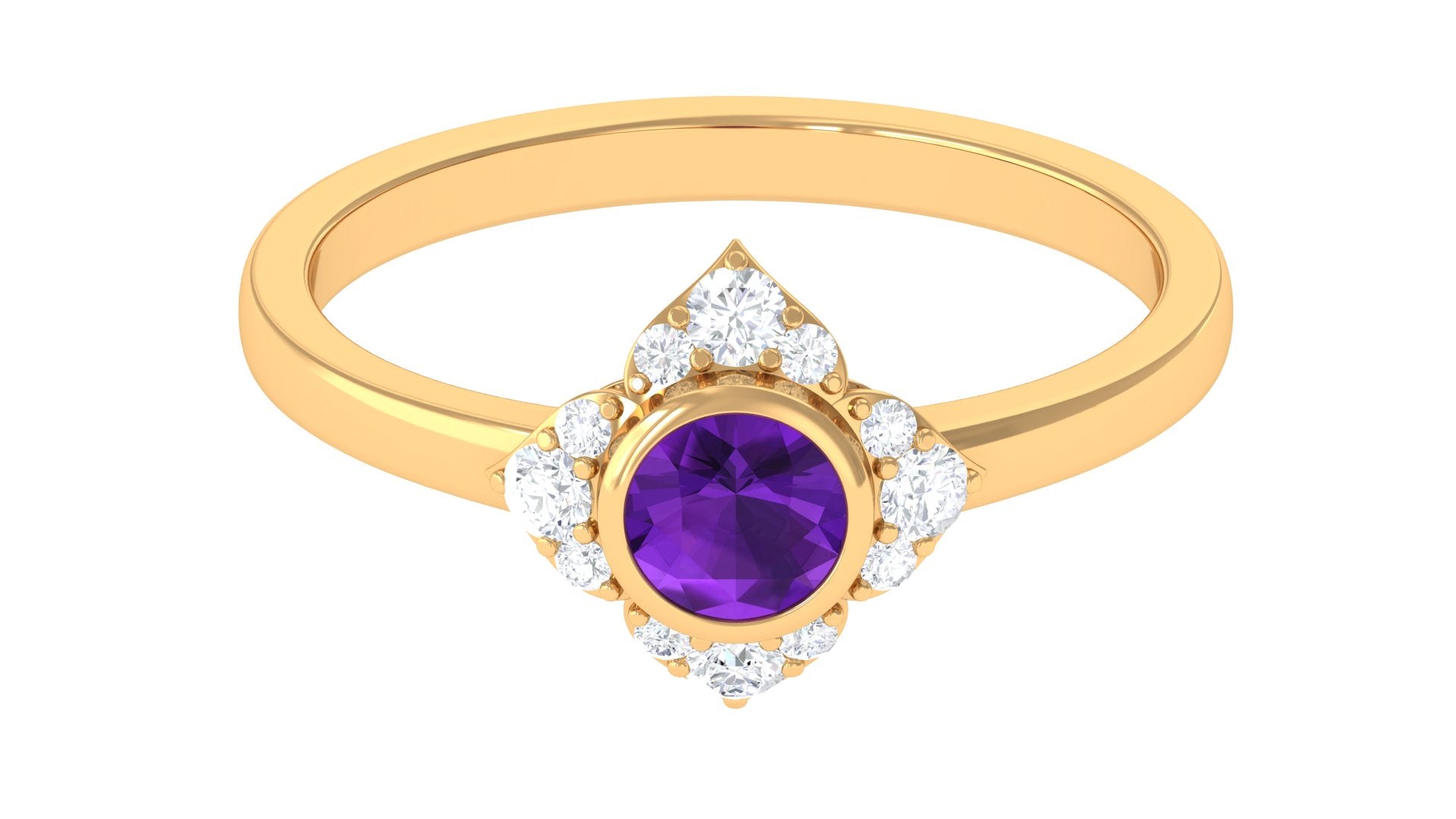 3/4 CT Bezel Set Amethyst Flower Engagement Ring with Diamond Amethyst - ( AAA ) - Quality - Rosec Jewels