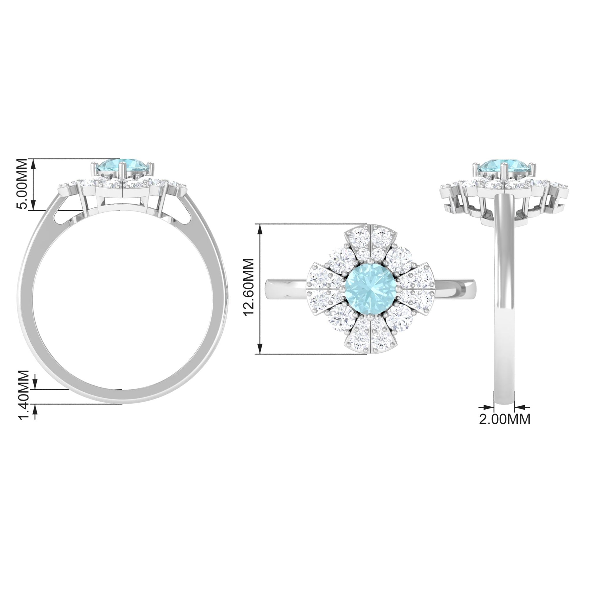 Real Sky Blue Topaz and Moissanite Flower Engagement Ring Sky Blue Topaz - ( AAA ) - Quality - Rosec Jewels