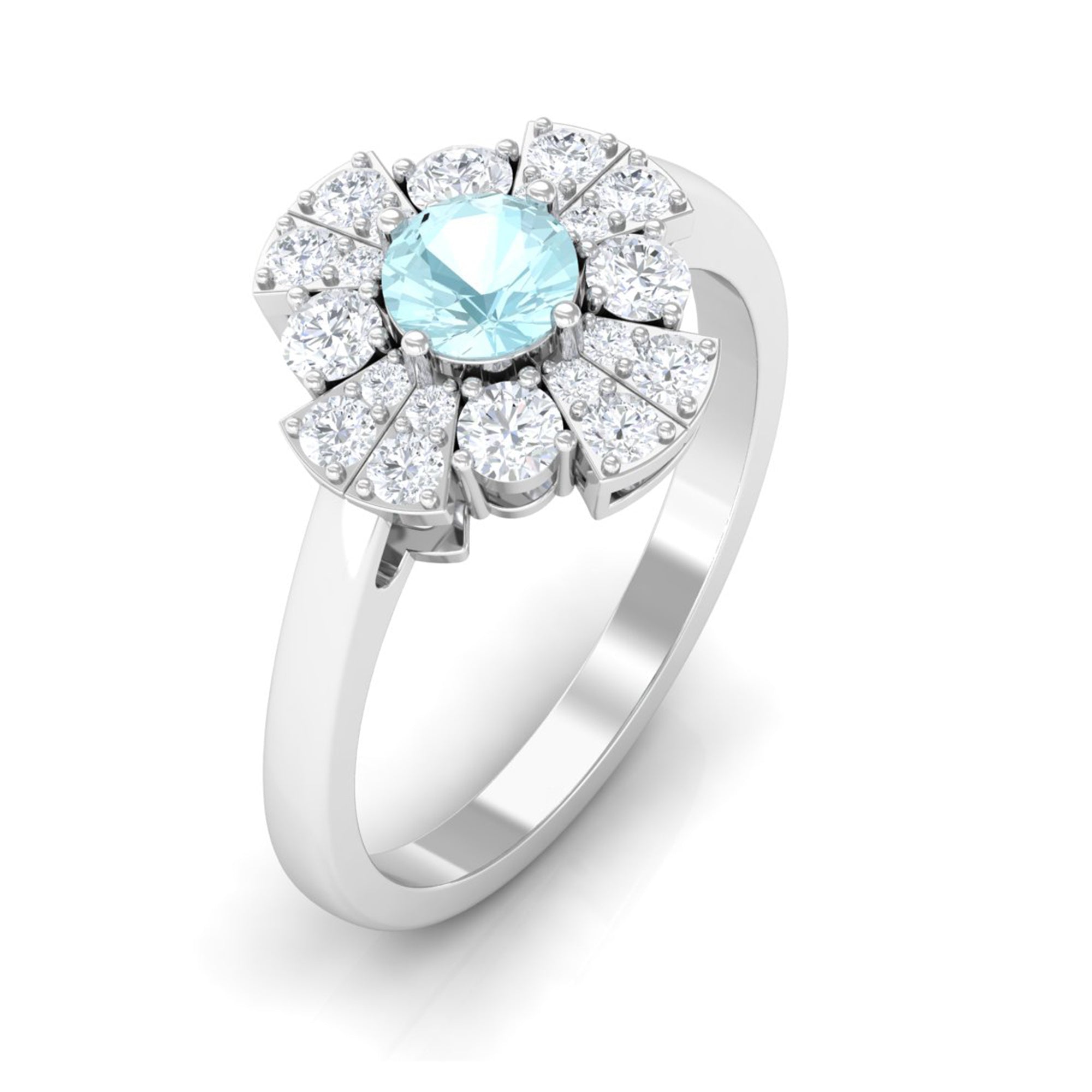 Real Sky Blue Topaz and Moissanite Flower Engagement Ring Sky Blue Topaz - ( AAA ) - Quality - Rosec Jewels