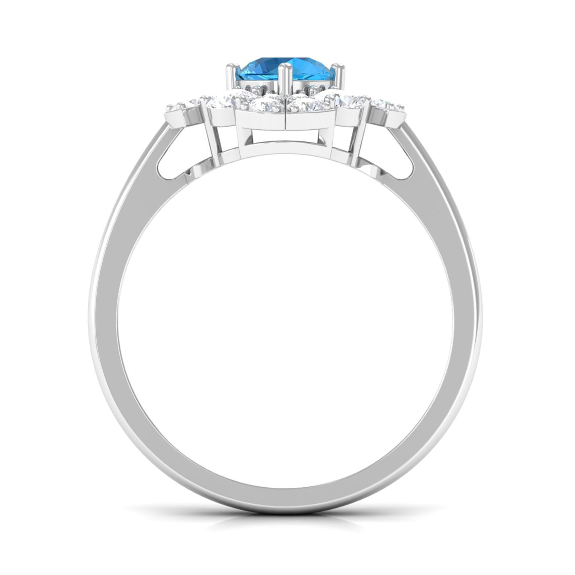 Swiss Blue Topaz Floral Engagement Ring with Moissanite Swiss Blue Topaz - ( AAA ) - Quality - Rosec Jewels