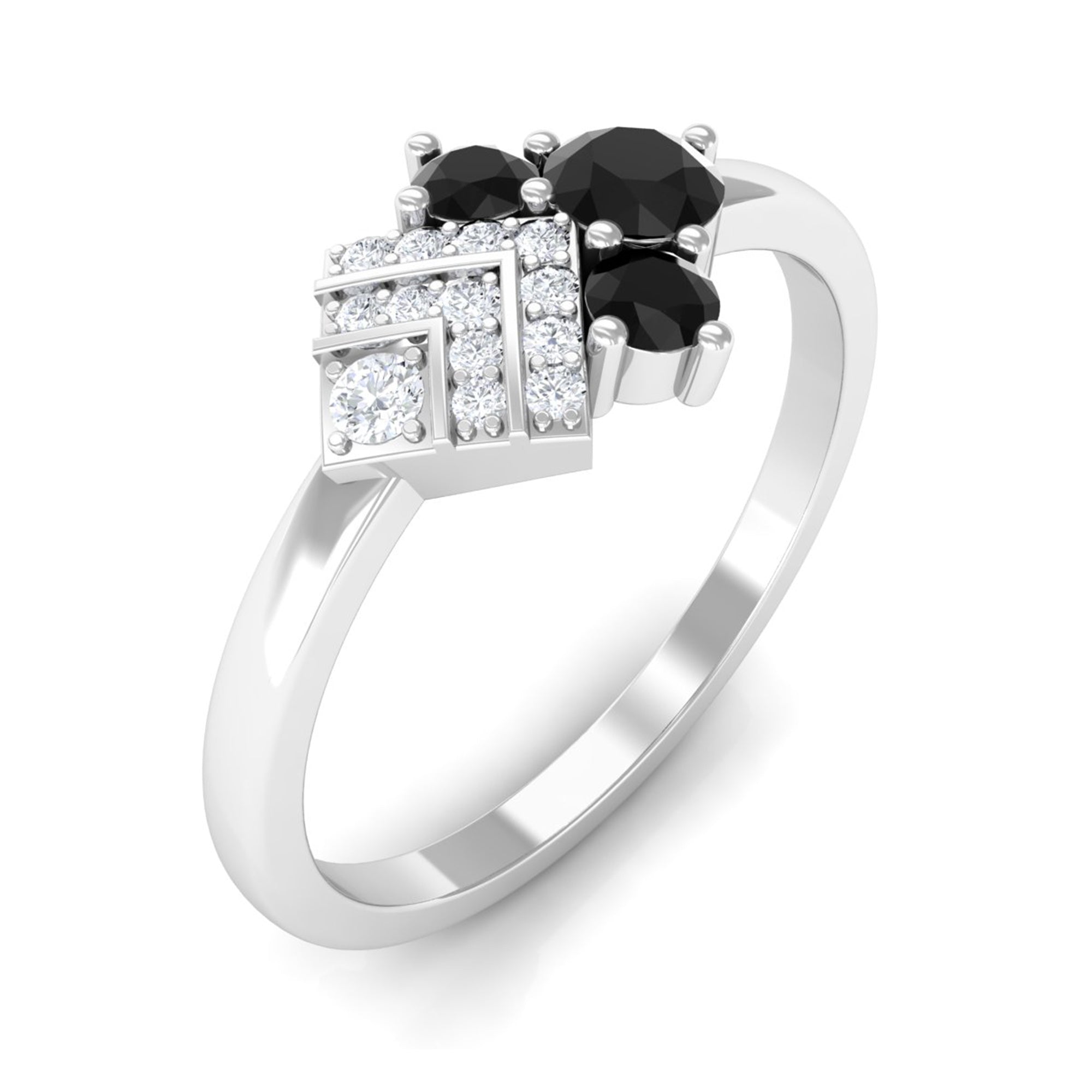 1/4 CT Black Spinel Art Deco Ring with Diamond Black Spinel - ( AAA ) - Quality - Rosec Jewels