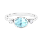 Oval Cut Solitaire Sky Blue Topaz East West Ring with Diamond Sky Blue Topaz - ( AAA ) - Quality - Rosec Jewels