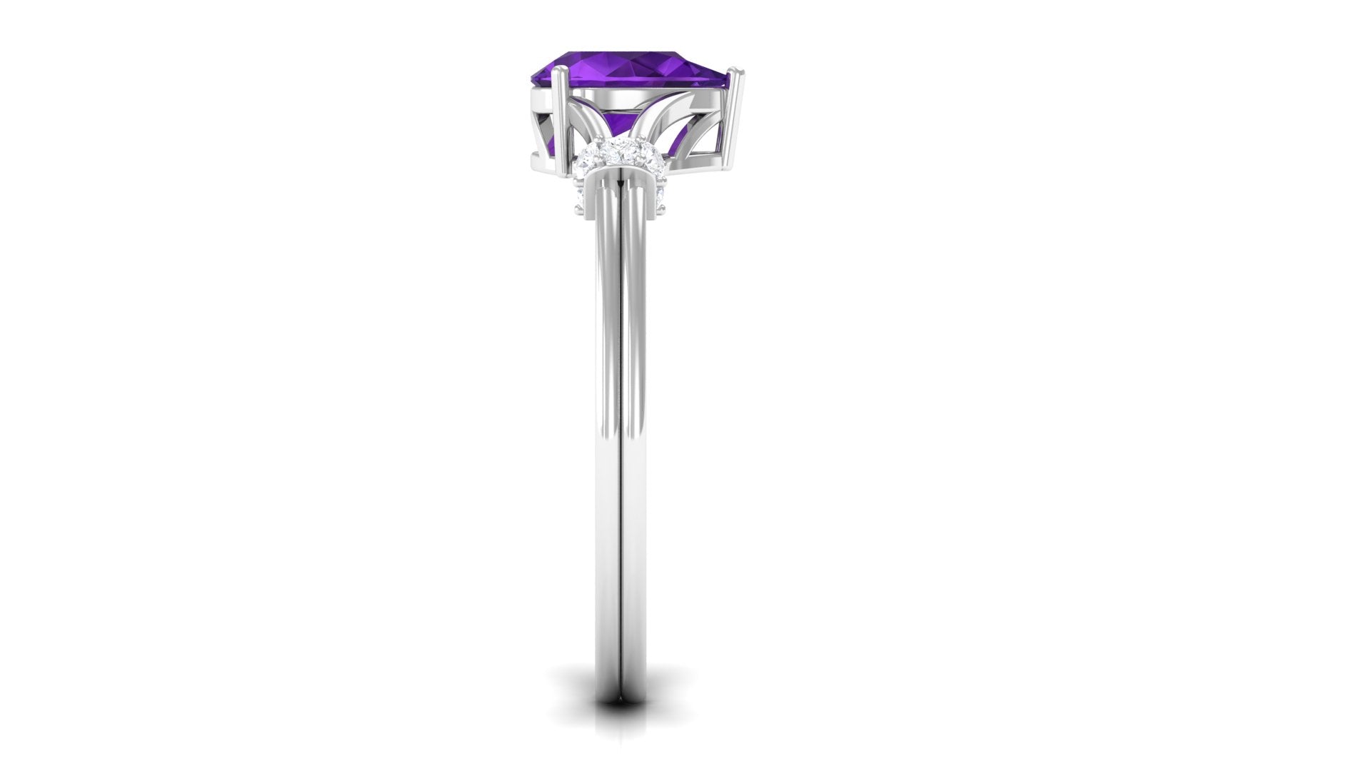 Pear Cut Amethyst Solitaire Ring with Diamond in Split Shank Amethyst - ( AAA ) - Quality - Rosec Jewels