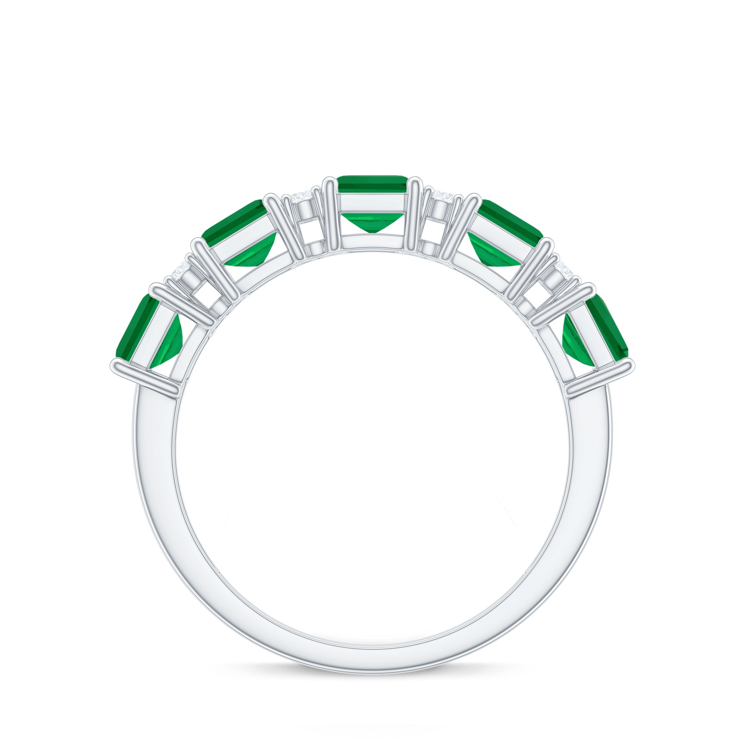 Asscher shape Emerald and Diamond Classic Wedding Band Ring Emerald - ( AAA ) - Quality - Rosec Jewels