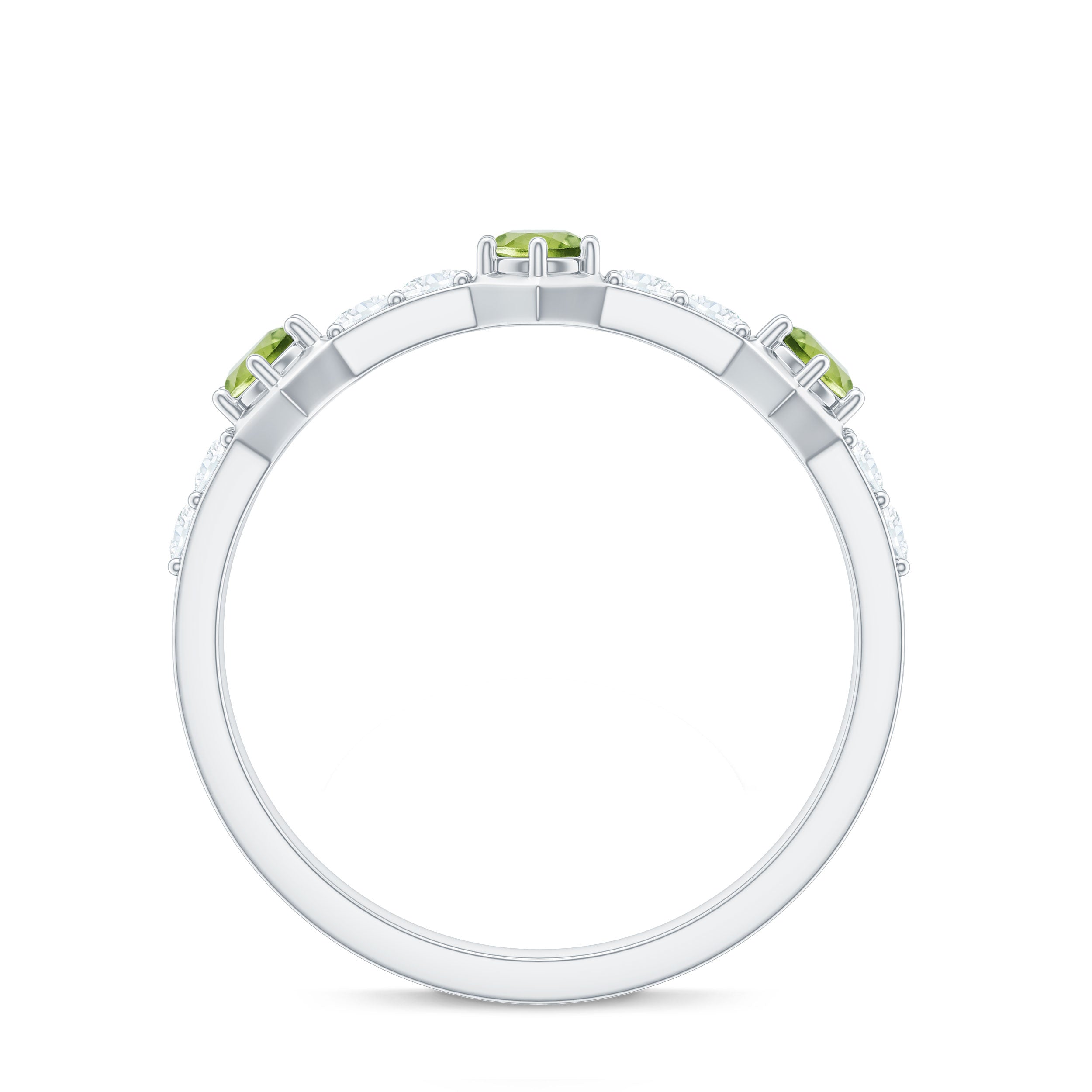 Real Peridot Half Eternity Ring with Diamond Peridot - ( AAA ) - Quality - Rosec Jewels