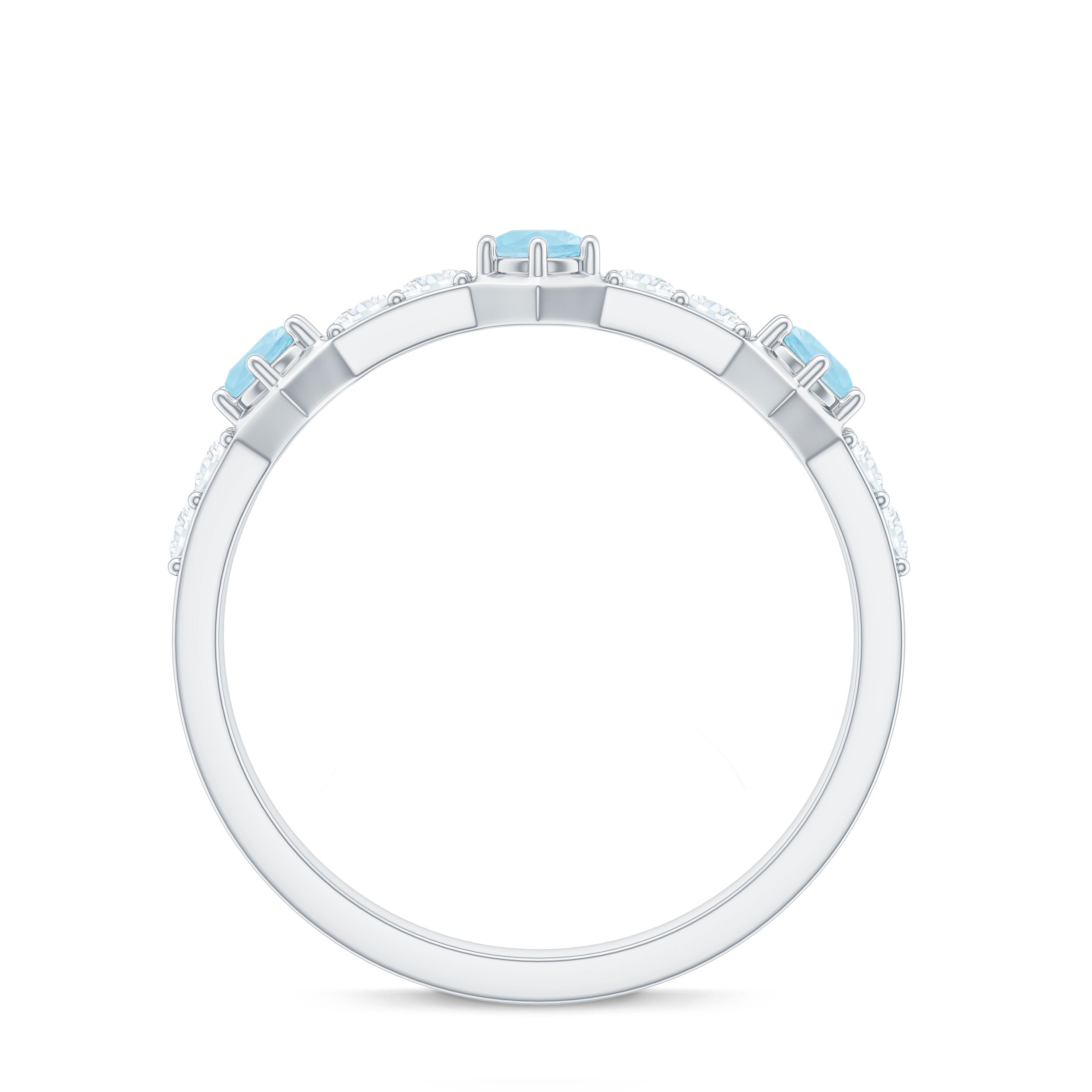 Real Aquamarine and Diamond Half Eternity Ring Aquamarine - ( AAA ) - Quality - Rosec Jewels