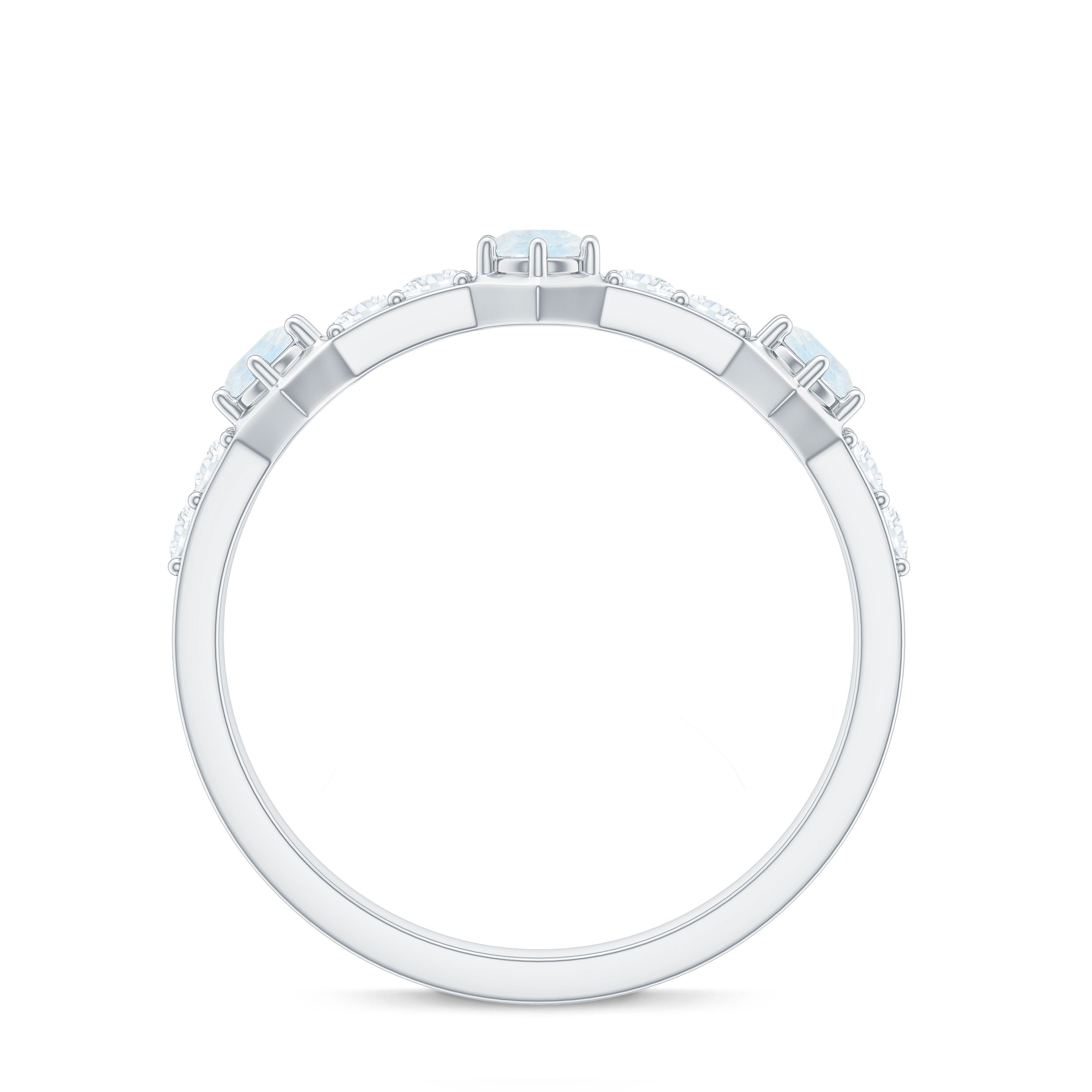 Moonstone and Diamond Minimal Half Eternity Ring Moonstone - ( AAA ) - Quality - Rosec Jewels