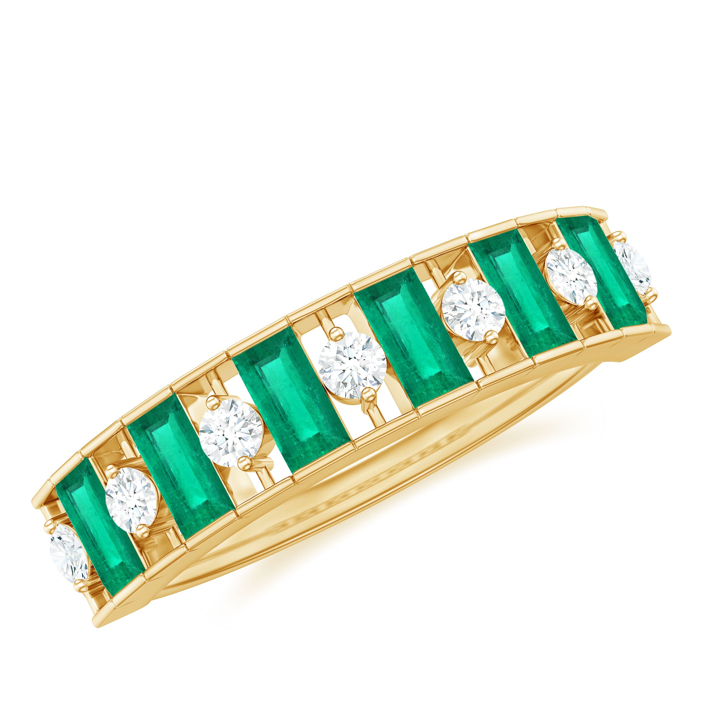 Classic Half Eternity Ring with Emerald and Diamond Emerald - ( AAA ) - Quality - Rosec Jewels