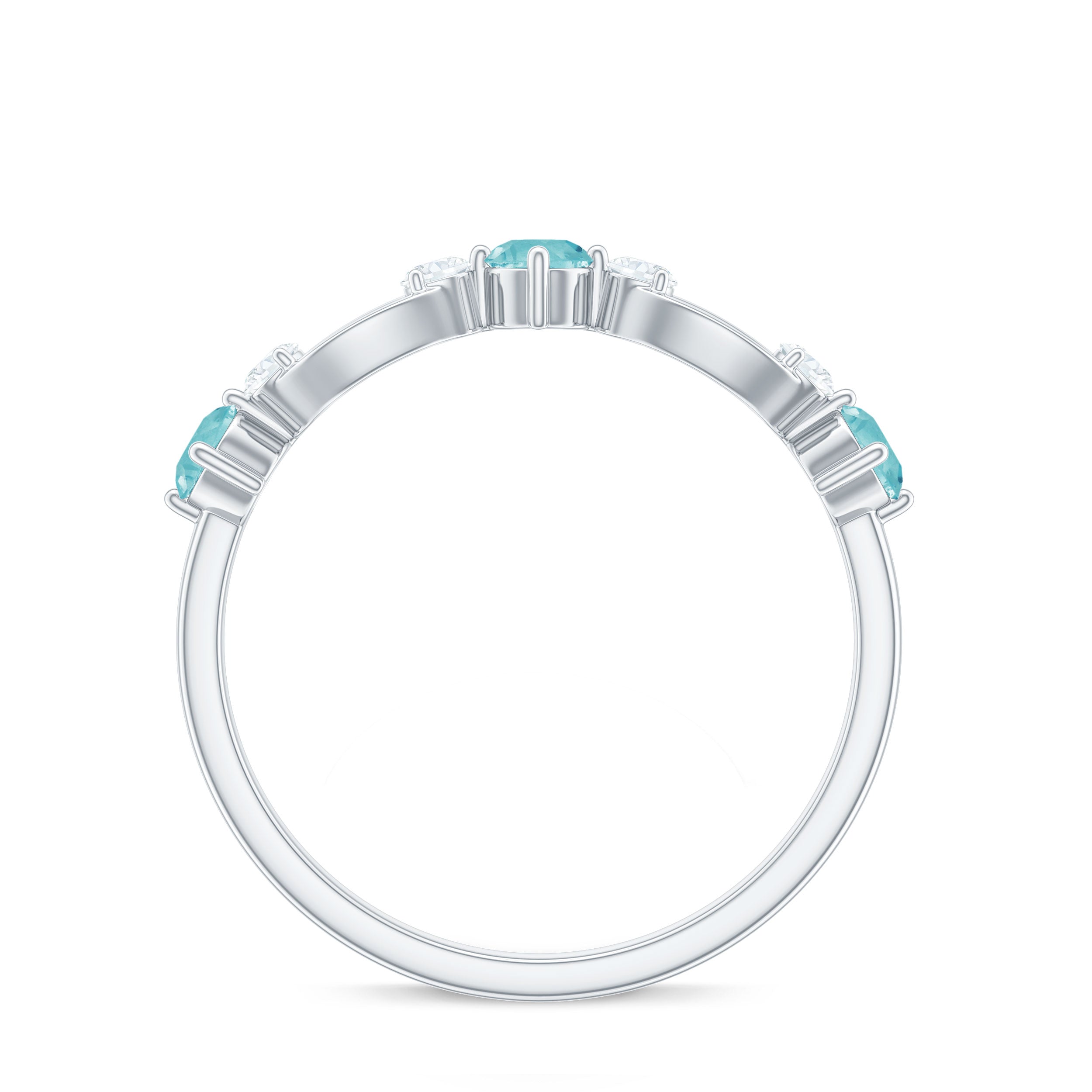 Minimal Promise Ring with Swiss Blue Topaz and Diamond Swiss Blue Topaz - ( AAA ) - Quality - Rosec Jewels