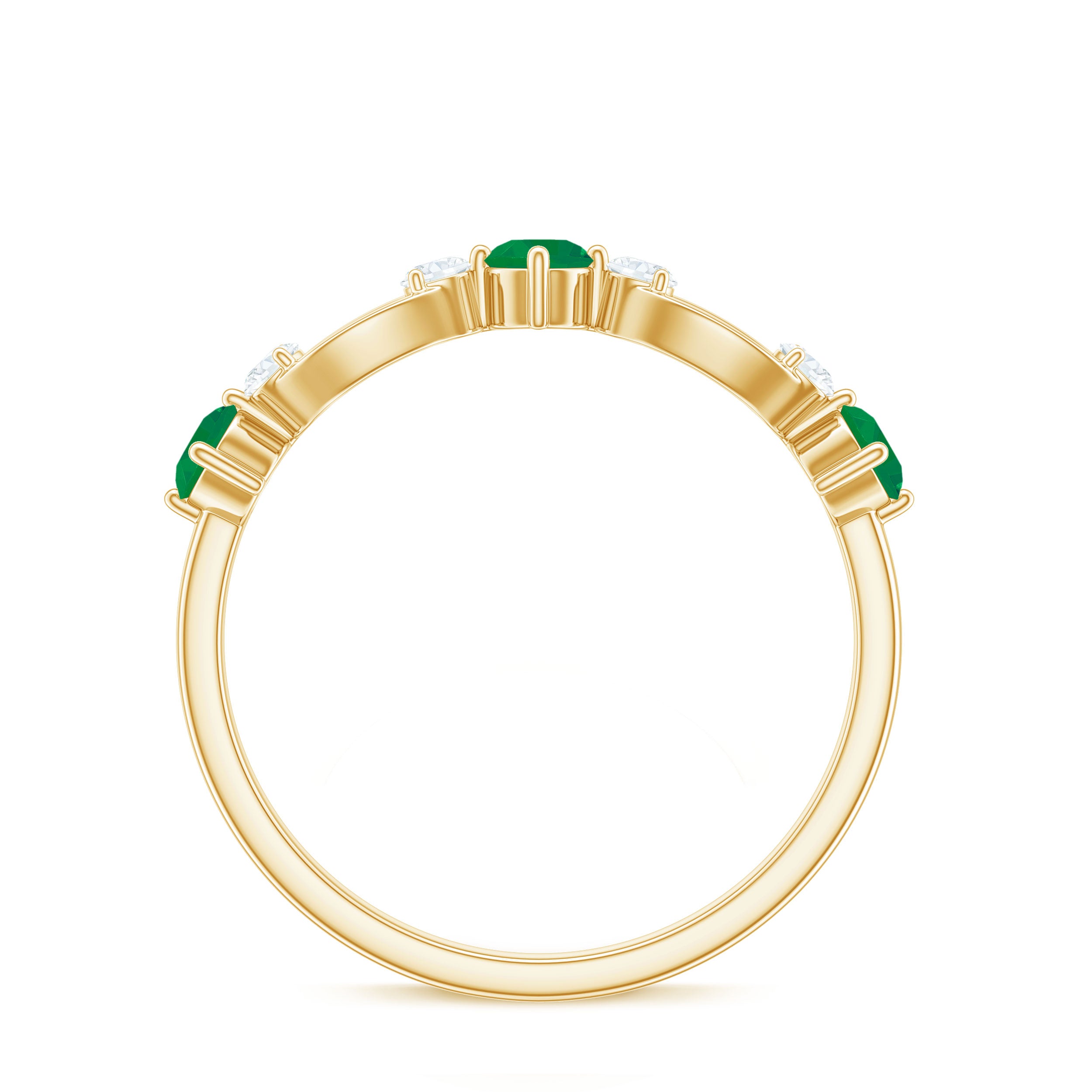 Real Emerald and Diamond Minimal Wedding Ring Emerald - ( AAA ) - Quality - Rosec Jewels