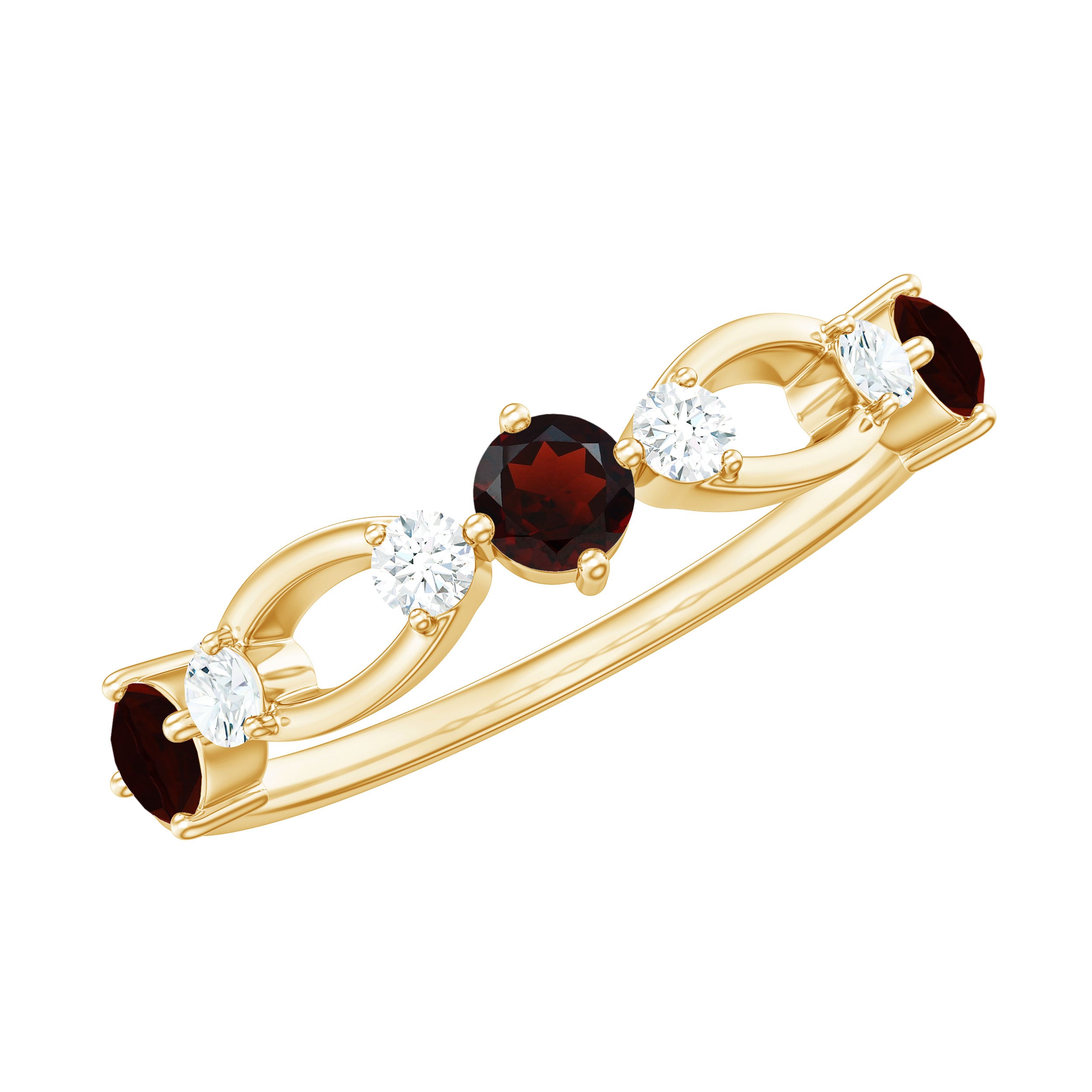 Garnet and Diamond Minimal Promise Band Ring Garnet - ( AAA ) - Quality - Rosec Jewels