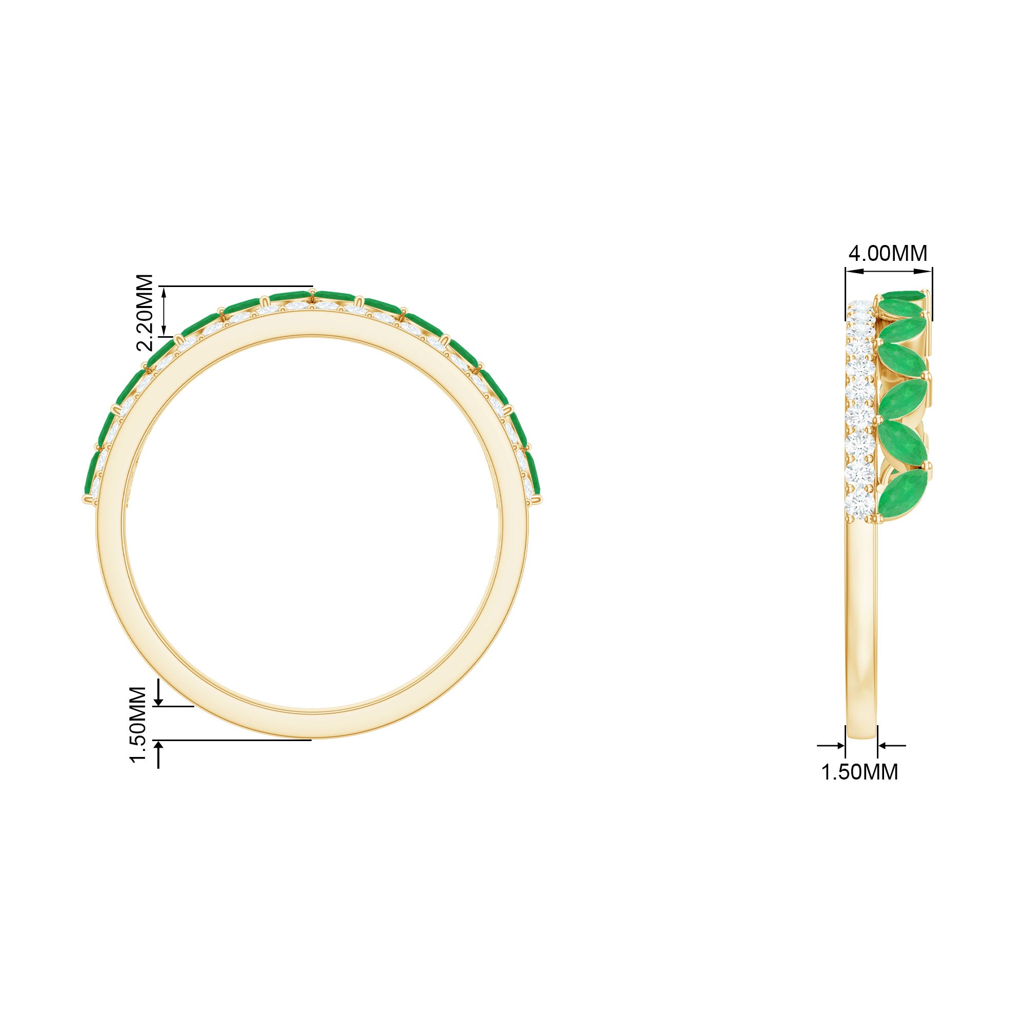 Crown Style Half Eternity Ring with Emerald and Diamond Emerald - ( AAA ) - Quality - Rosec Jewels