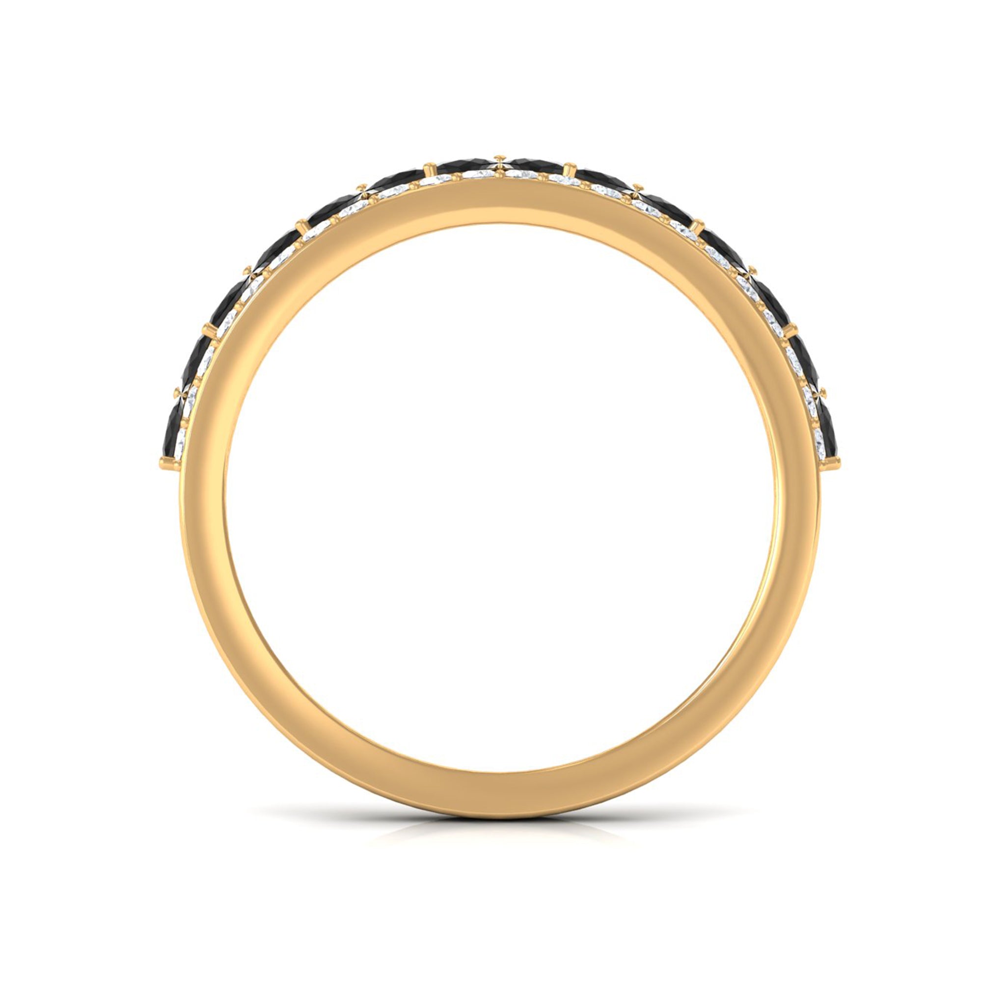 Crown Style Half Eternity Ring with Black Onyx and Diamond Black Onyx - ( AAA ) - Quality - Rosec Jewels