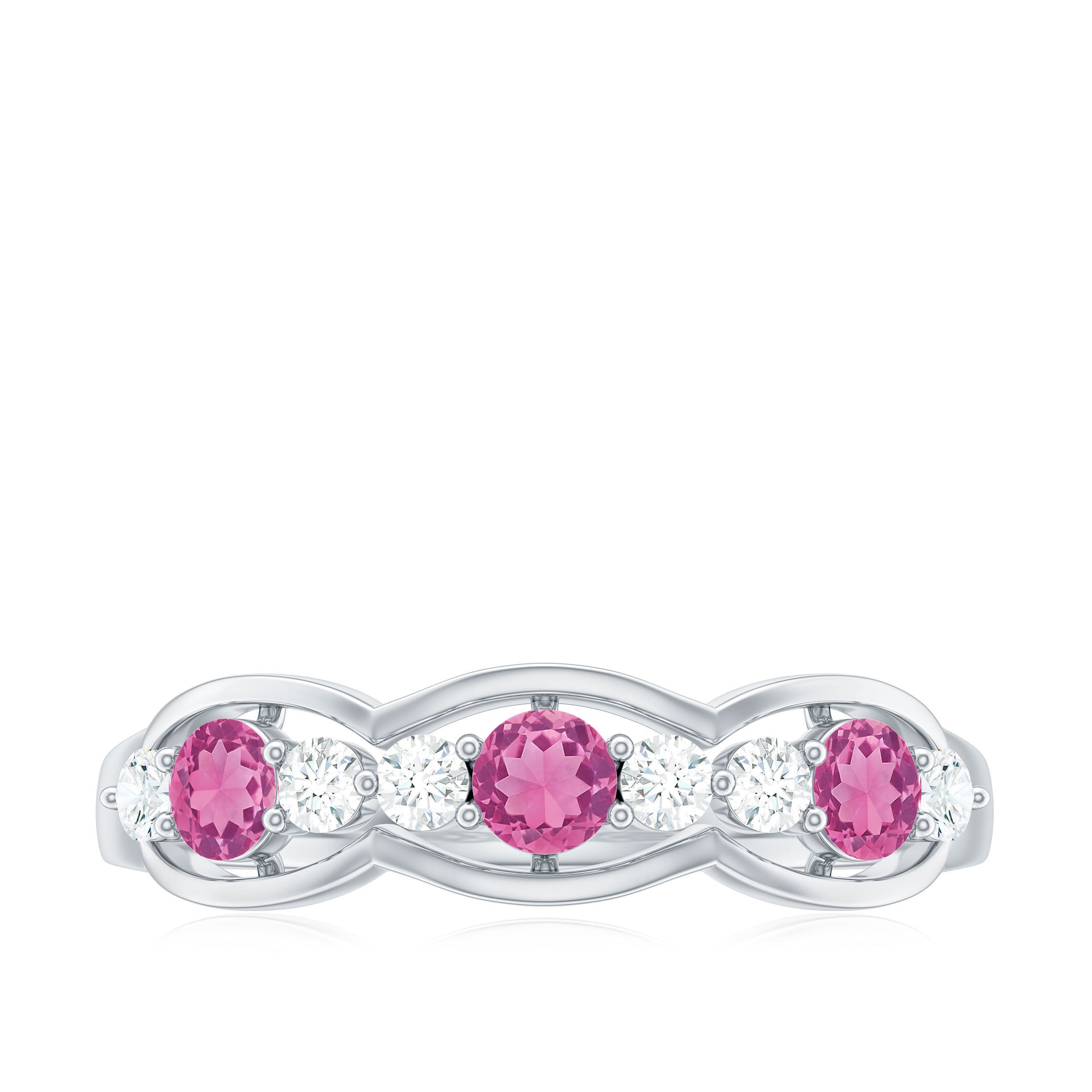 Pink Tourmaline and Diamond Wedding Anniversary Band Ring Pink Tourmaline - ( AAA ) - Quality - Rosec Jewels