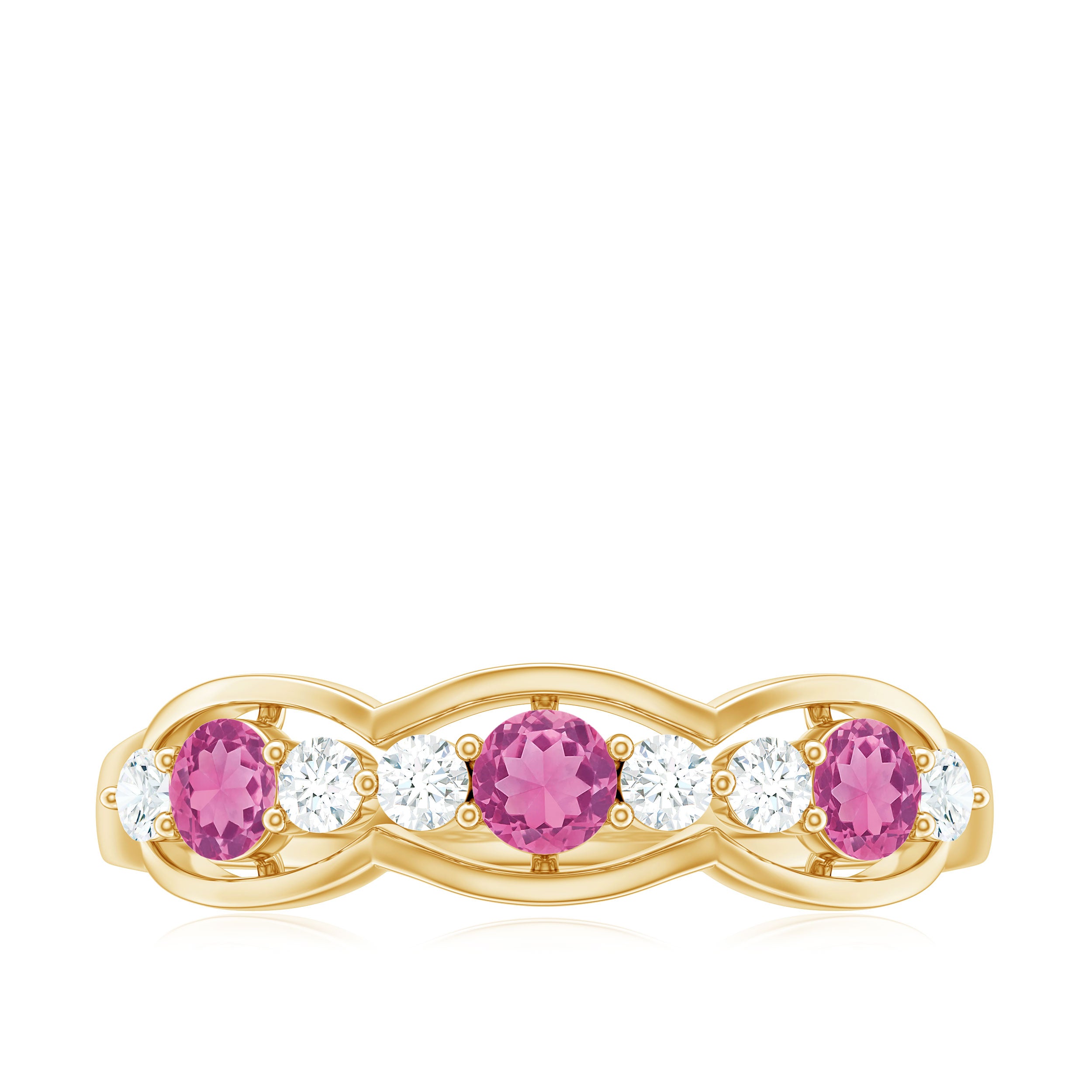 Pink Tourmaline and Diamond Wedding Anniversary Band Ring Pink Tourmaline - ( AAA ) - Quality - Rosec Jewels