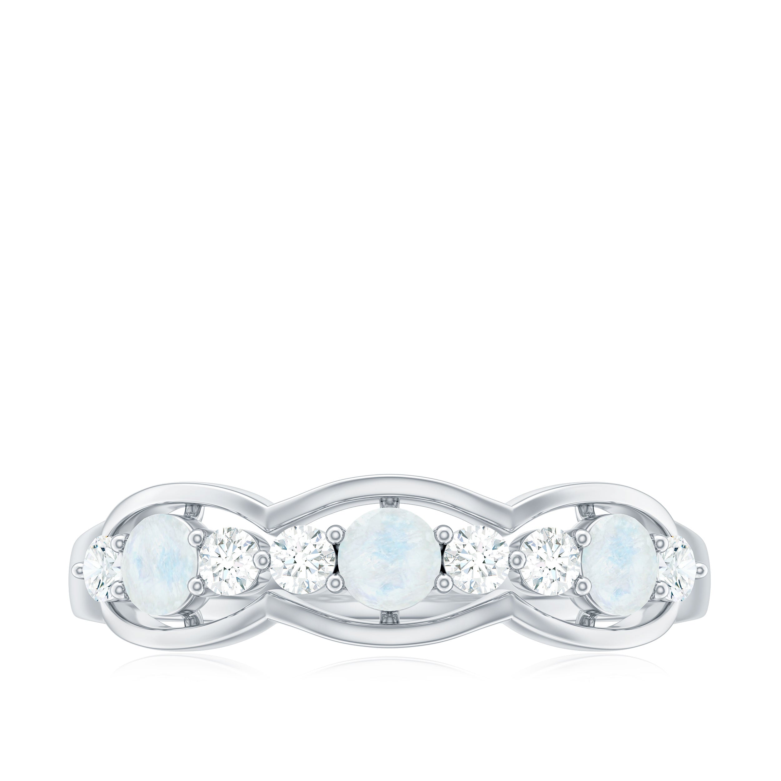 Moonstone and Diamond Wedding Anniversary Ring Moonstone - ( AAA ) - Quality - Rosec Jewels