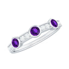 Amethyst and Diamond Minimal Half Eternity Ring Amethyst - ( AAA ) - Quality - Rosec Jewels