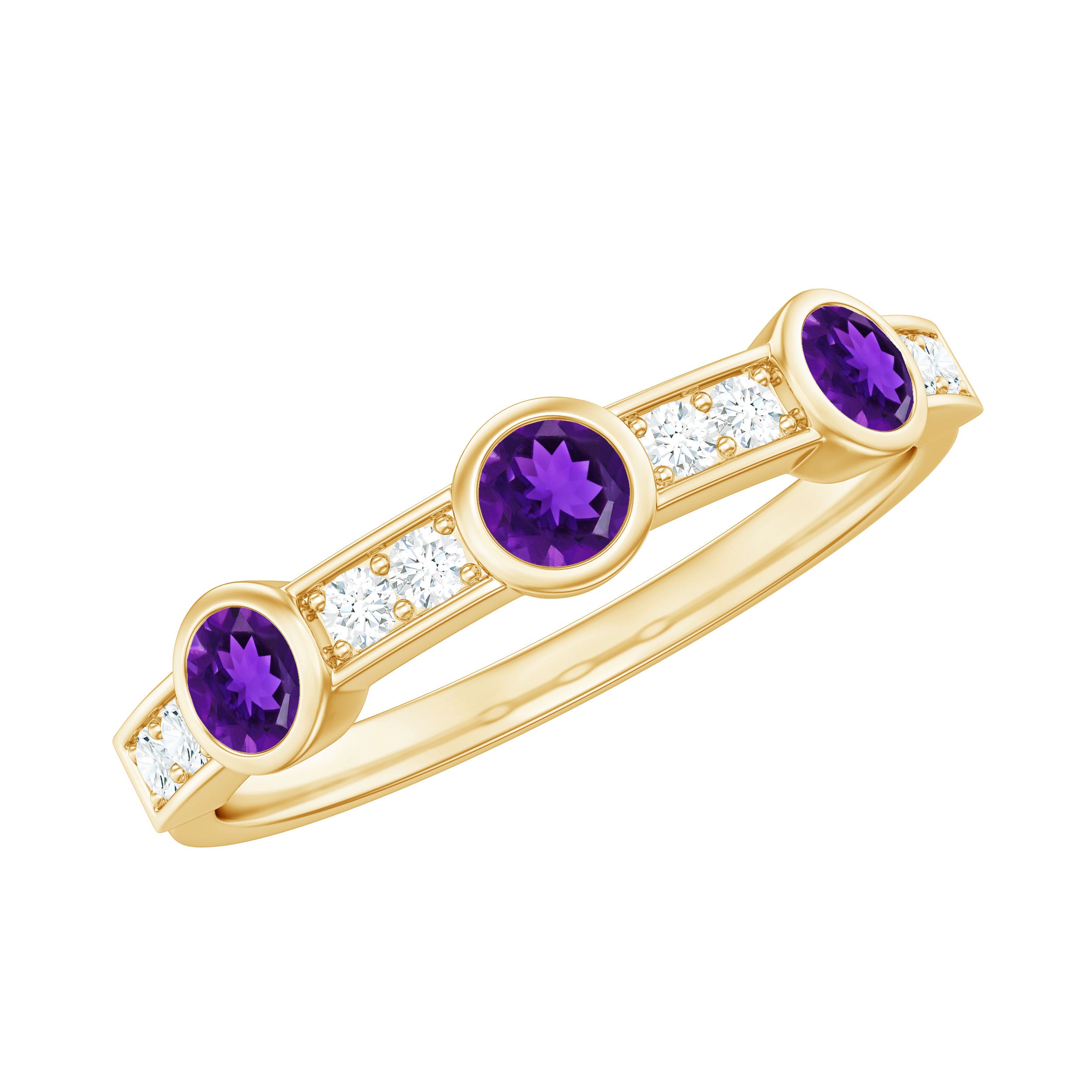 Amethyst and Diamond Minimal Half Eternity Ring Amethyst - ( AAA ) - Quality - Rosec Jewels