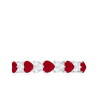 Heart Shape Ruby Half Eternity Ring with Diamond Ruby - ( AAA ) - Quality - Rosec Jewels