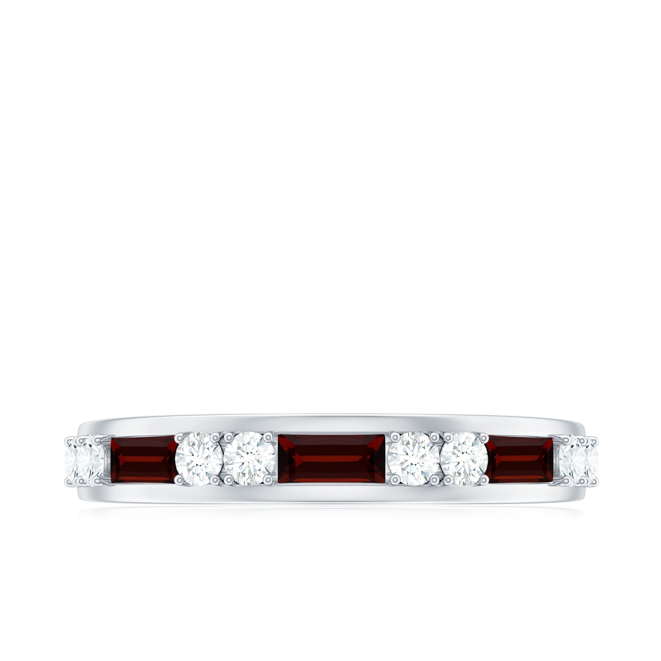 Natural Garnet and Diamond Semi Eternity Band Garnet - ( AAA ) - Quality - Rosec Jewels