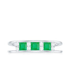 Princess Cut Emerald and Diamond Band Ring Emerald - ( AAA ) - Quality - Rosec Jewels