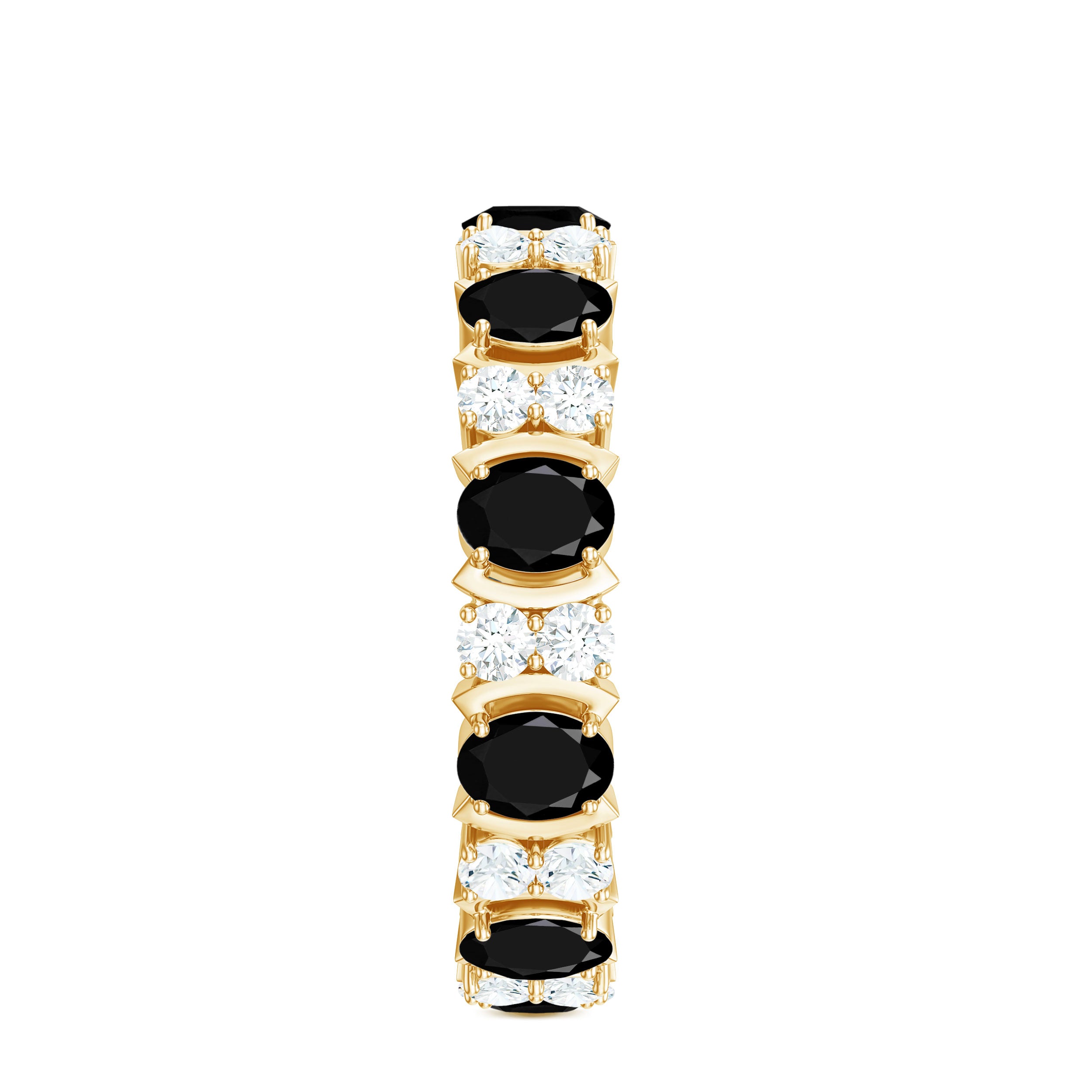 Oval Black Onyx and Moissanite Eternity Anniversary Band Ring Black Onyx - ( AAA ) - Quality - Rosec Jewels