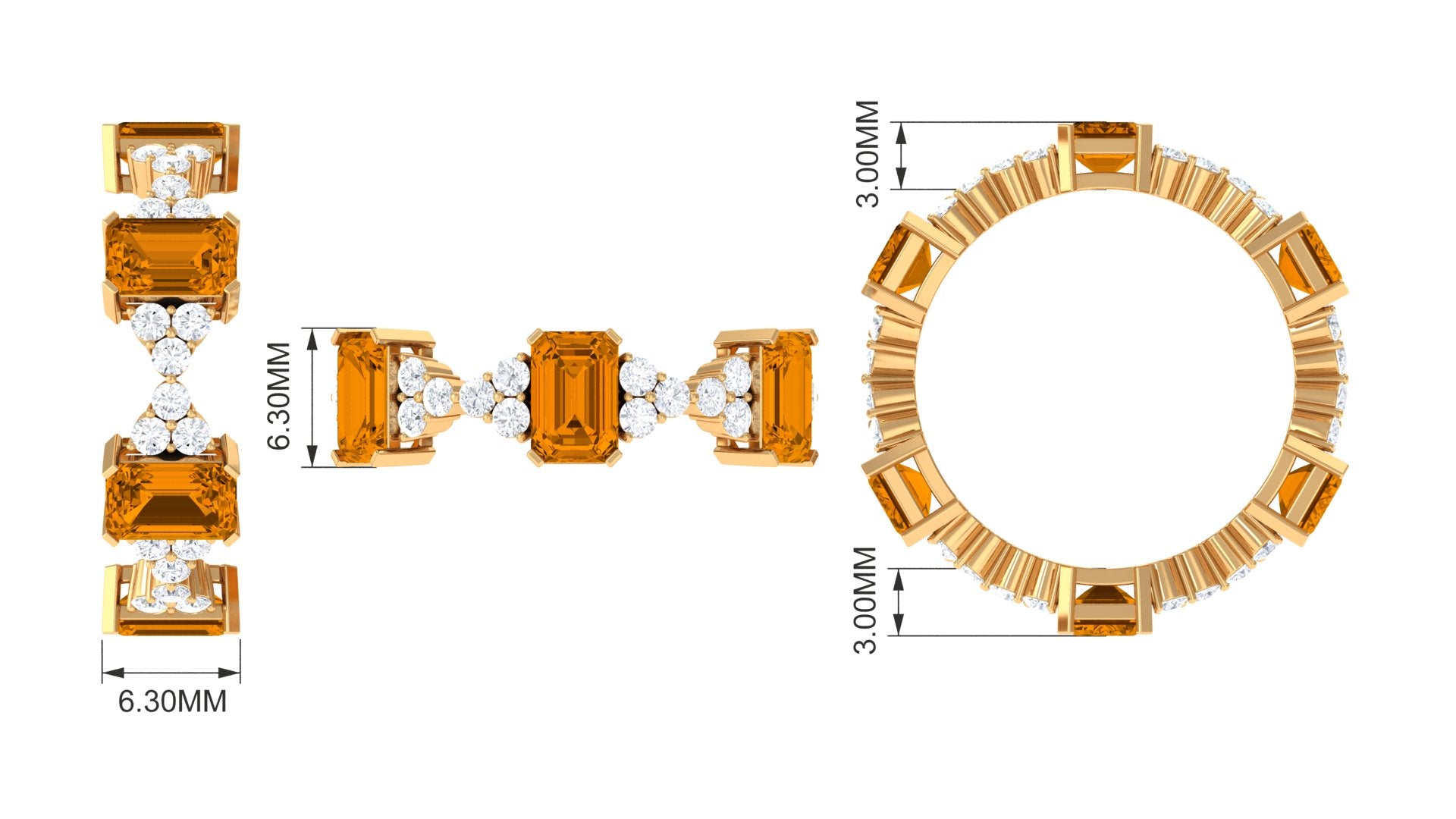 4.50 CT Emerald Cut Citrine and Moissanite Eternity Ring Citrine - ( AAA ) - Quality - Rosec Jewels