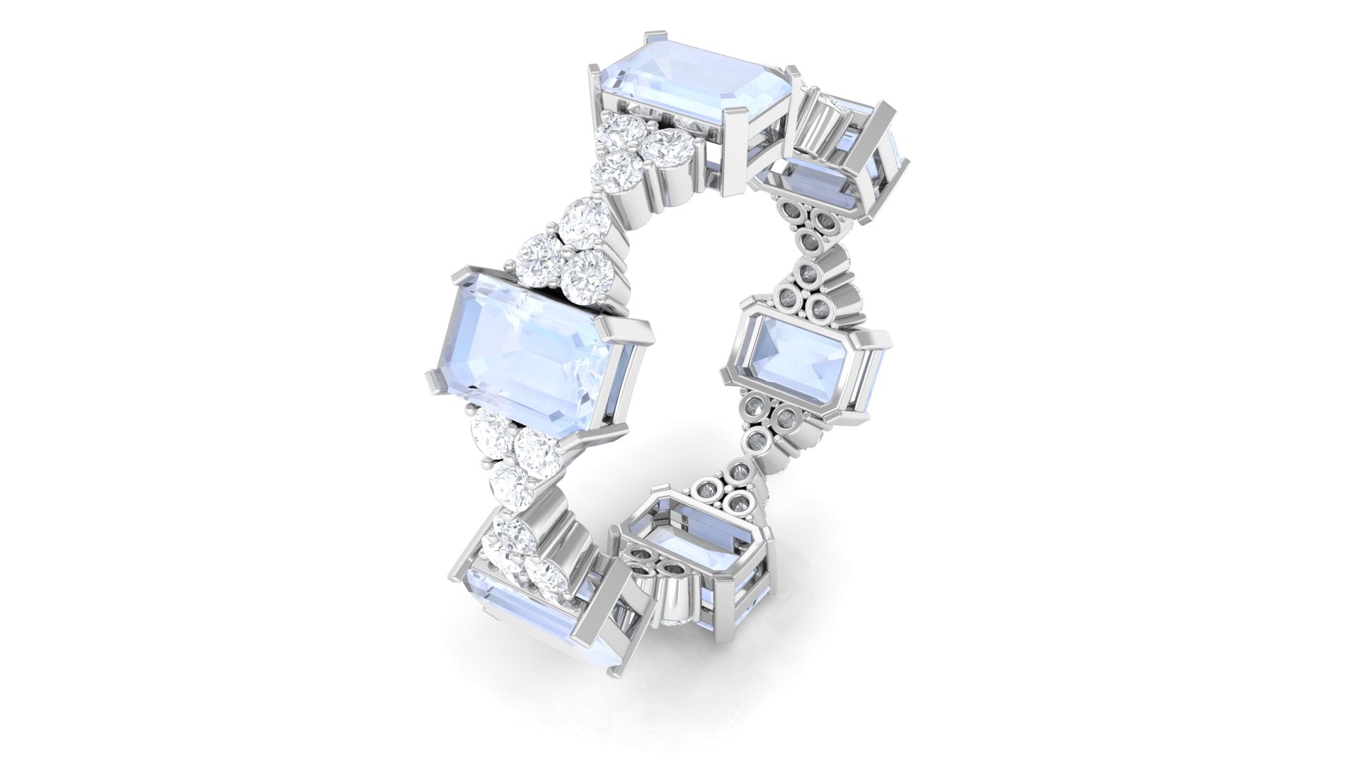 Octagon Cut Moonstone Eternity Ring with Moissanite Moonstone - ( AAA ) - Quality - Rosec Jewels