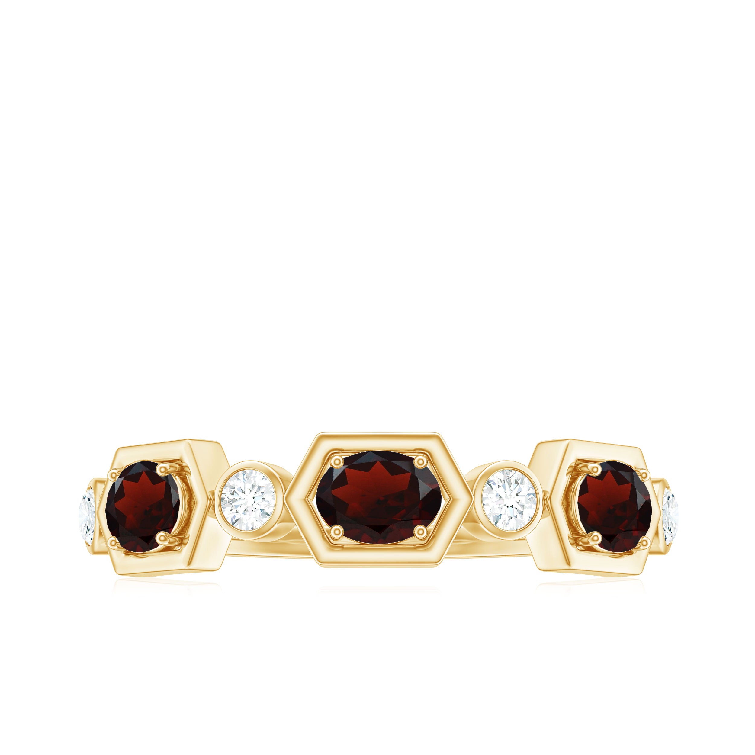 Oval Cut Garnet Half Eternity Ring with Diamond Stones Garnet - ( AAA ) - Quality - Rosec Jewels