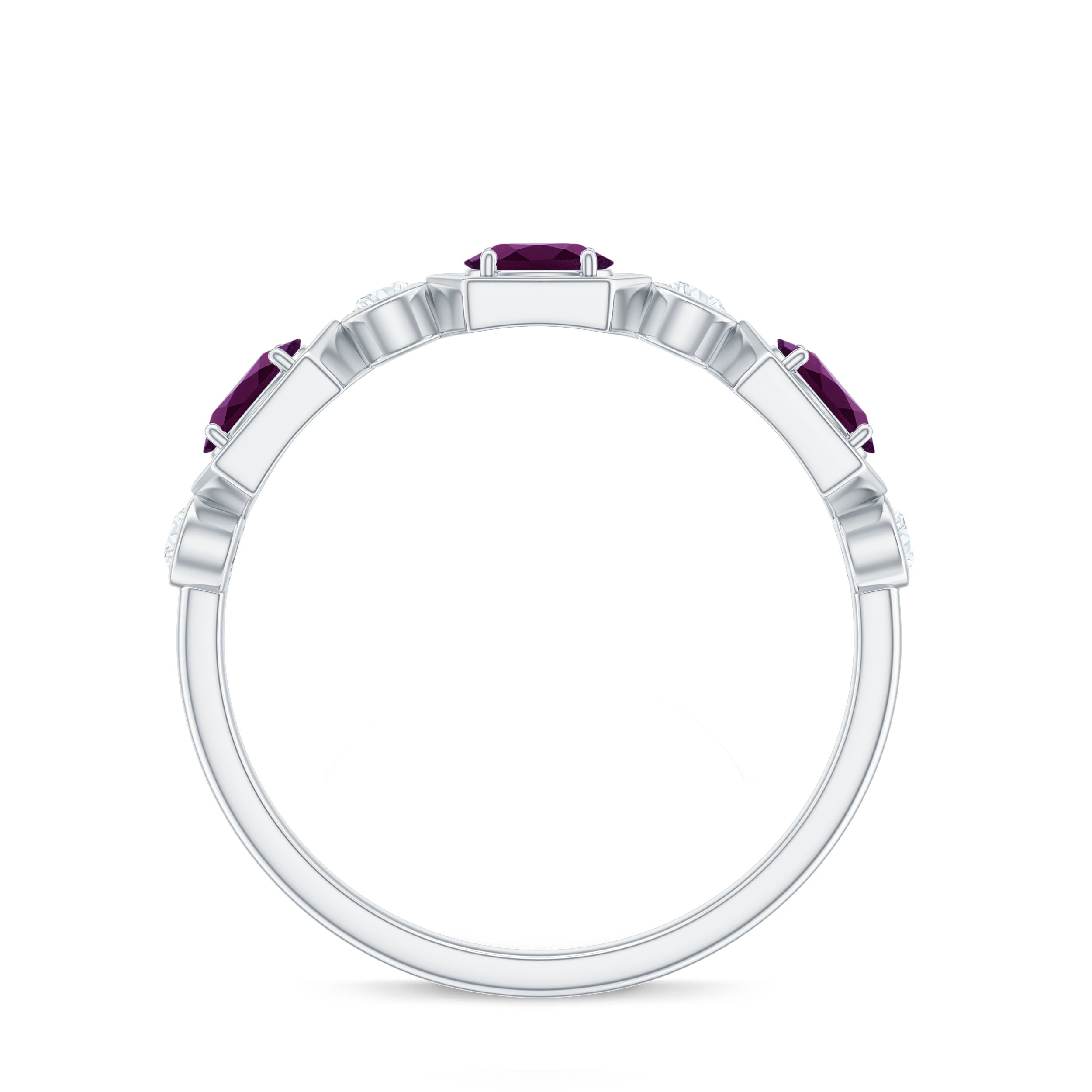 3/4 CT Oval Rhodolite and Diamond Half Eternity Ring Rhodolite - ( AAA ) - Quality - Rosec Jewels