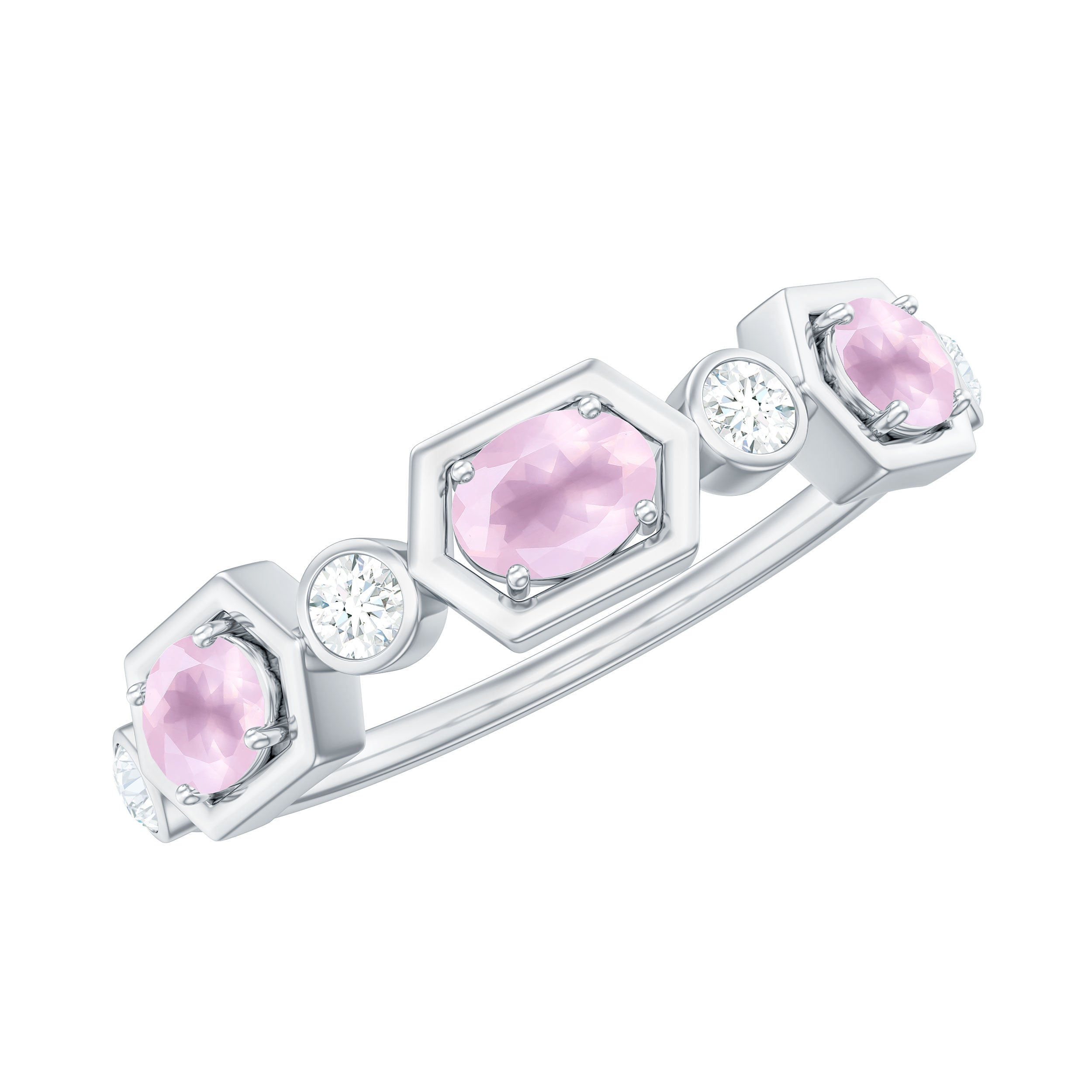 0.50 CT Rose Quartz and Diamond Half Eternity Ring Rose Quartz - ( AAA ) - Quality - Rosec Jewels