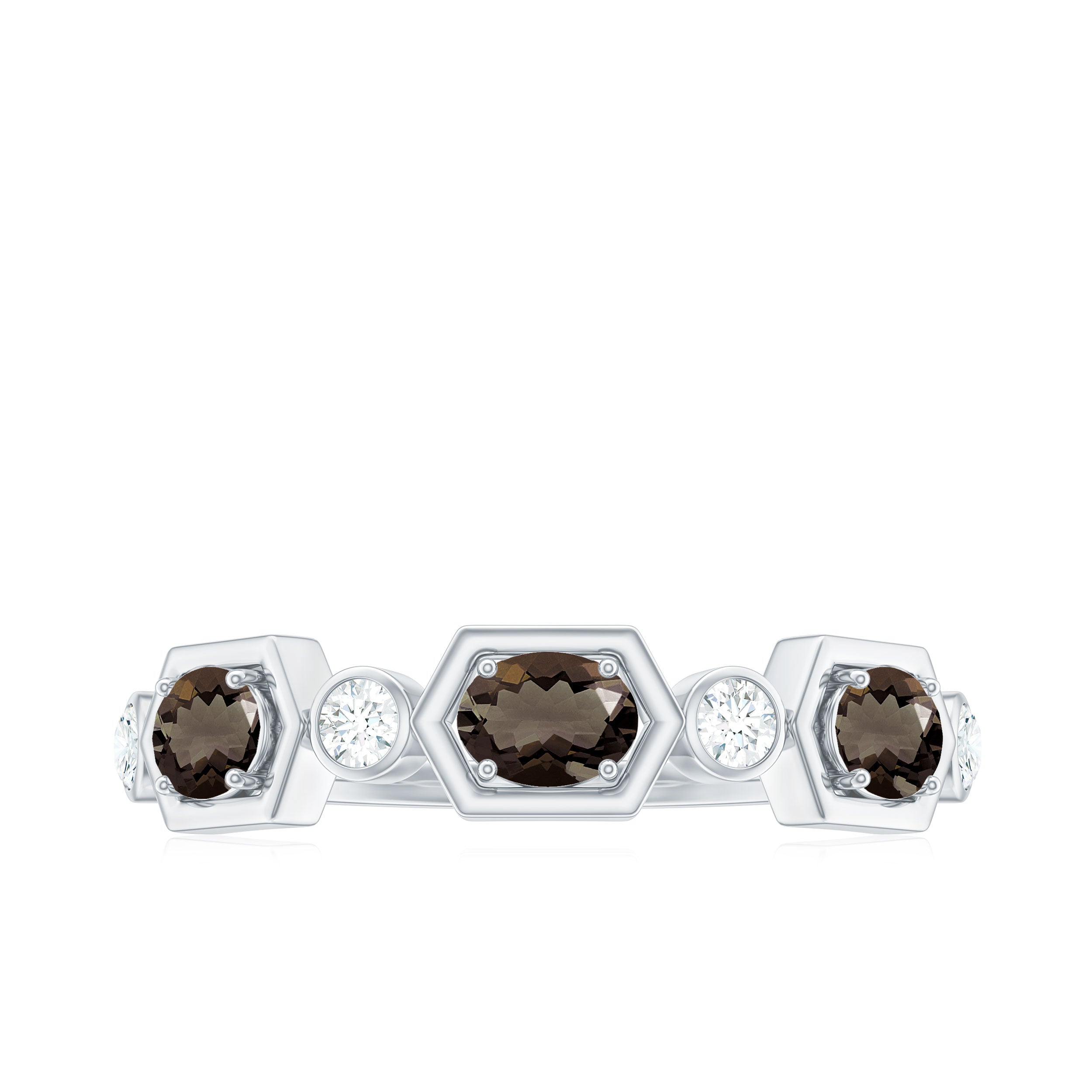 Smoky Quartz and Diamond Half Eternity Ring Smoky Quartz - ( AAA ) - Quality - Rosec Jewels