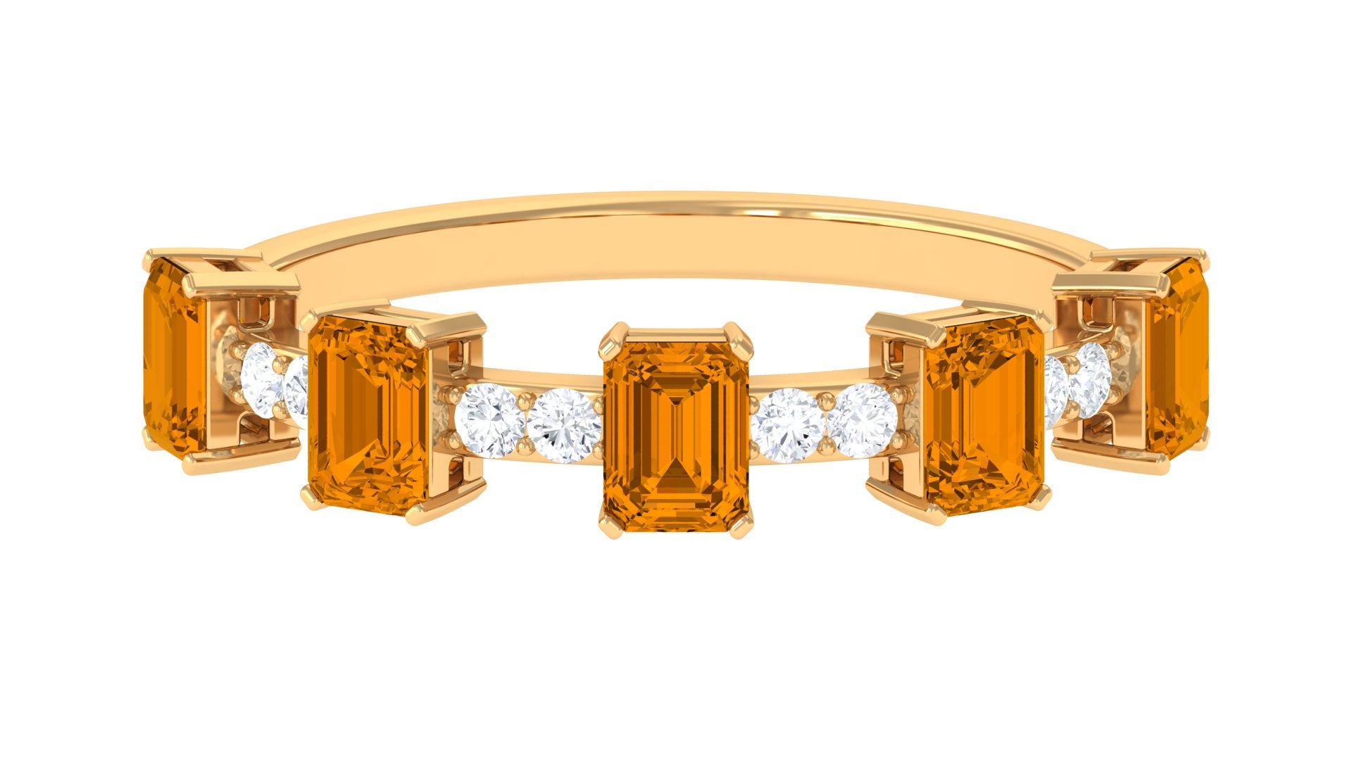 Genuine Citrine and Diamond Semi Eternity Ring in Prong Setting Citrine - ( AAA ) - Quality - Rosec Jewels