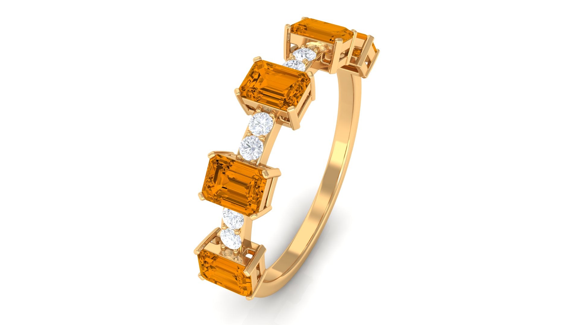 Genuine Citrine and Diamond Semi Eternity Ring in Prong Setting Citrine - ( AAA ) - Quality - Rosec Jewels