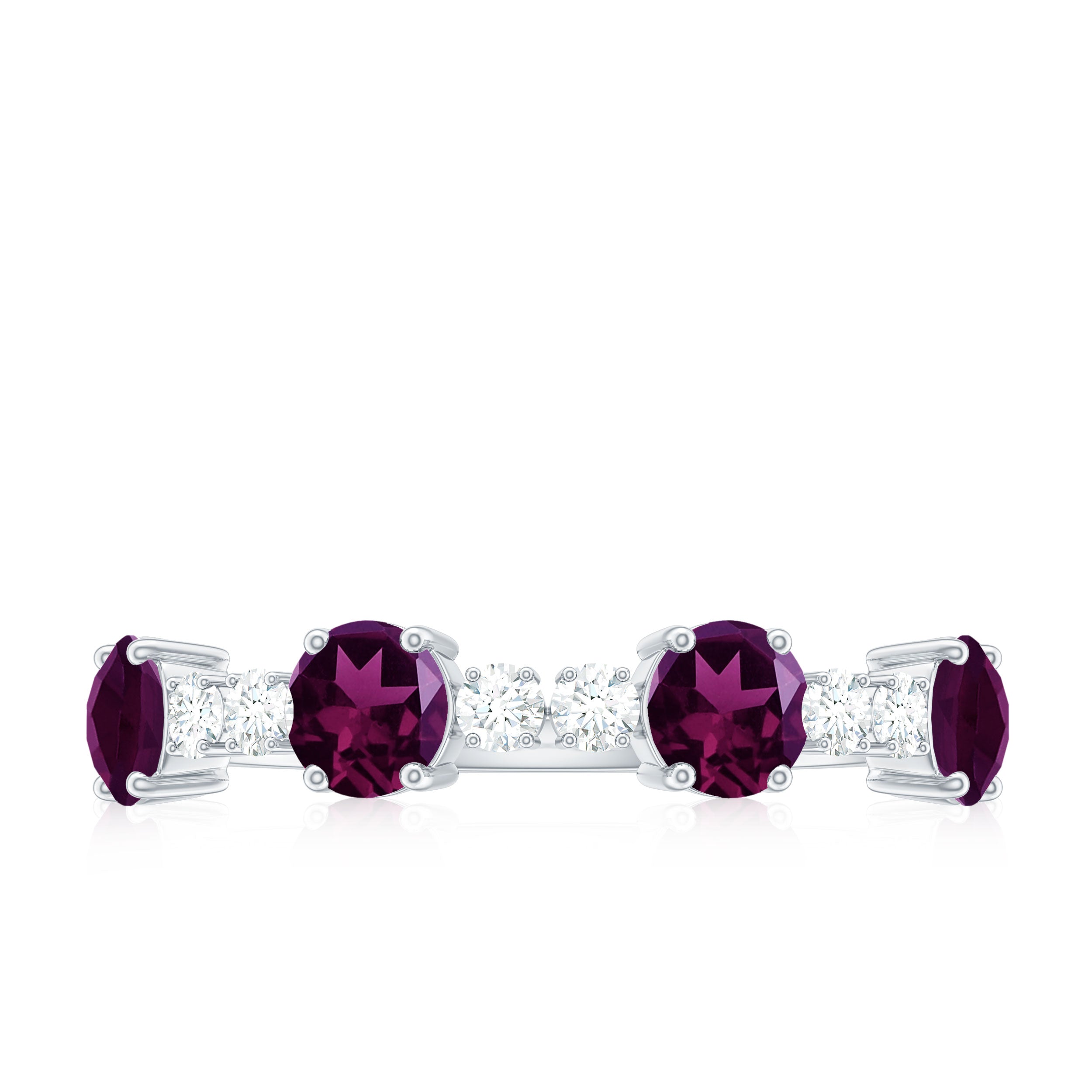 Elegant Rhodolite and Diamond Half Eternity Ring Rhodolite - ( AAA ) - Quality - Rosec Jewels