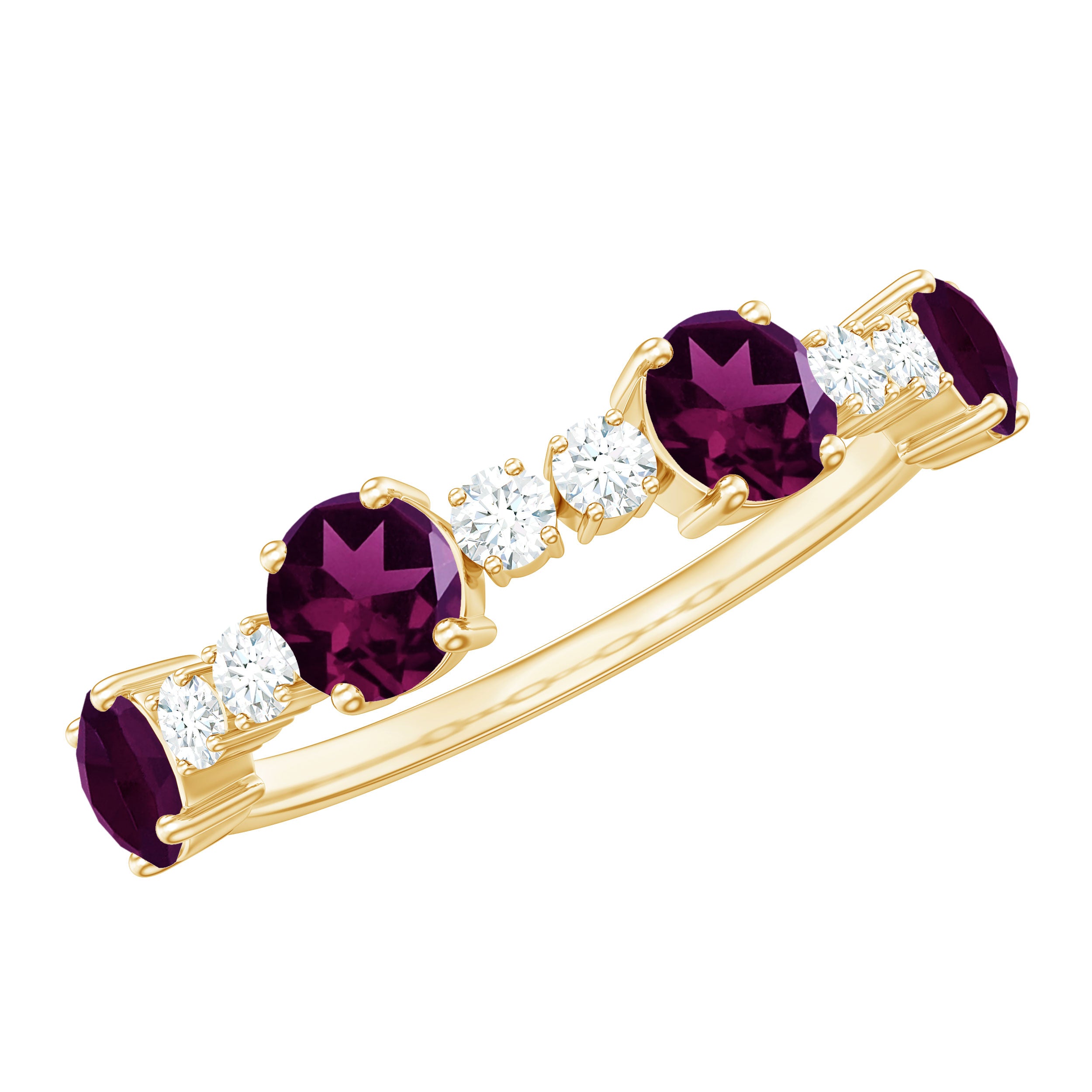 Elegant Rhodolite and Diamond Half Eternity Ring Rhodolite - ( AAA ) - Quality - Rosec Jewels