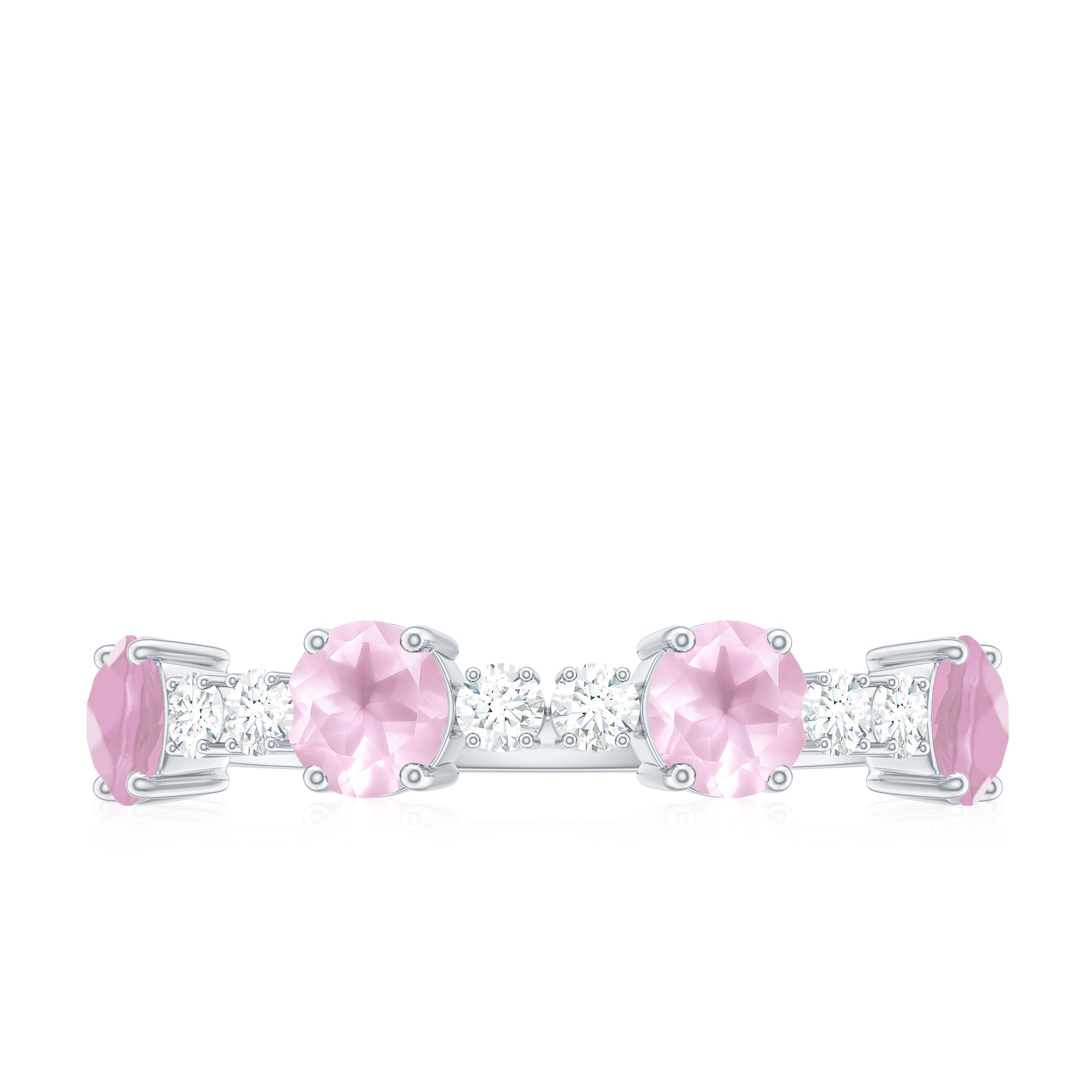 Natural Rose Quartz and Diamond Half Eternity Ring Rose Quartz - ( AAA ) - Quality - Rosec Jewels