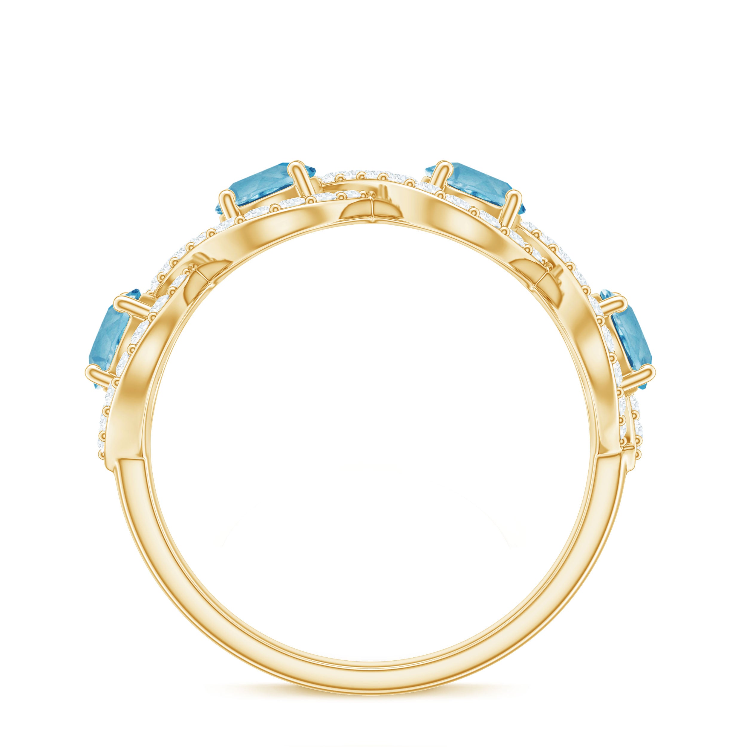 Natural Swiss Blue Topaz Half Eternity Ring with Diamond Swiss Blue Topaz - ( AAA ) - Quality - Rosec Jewels