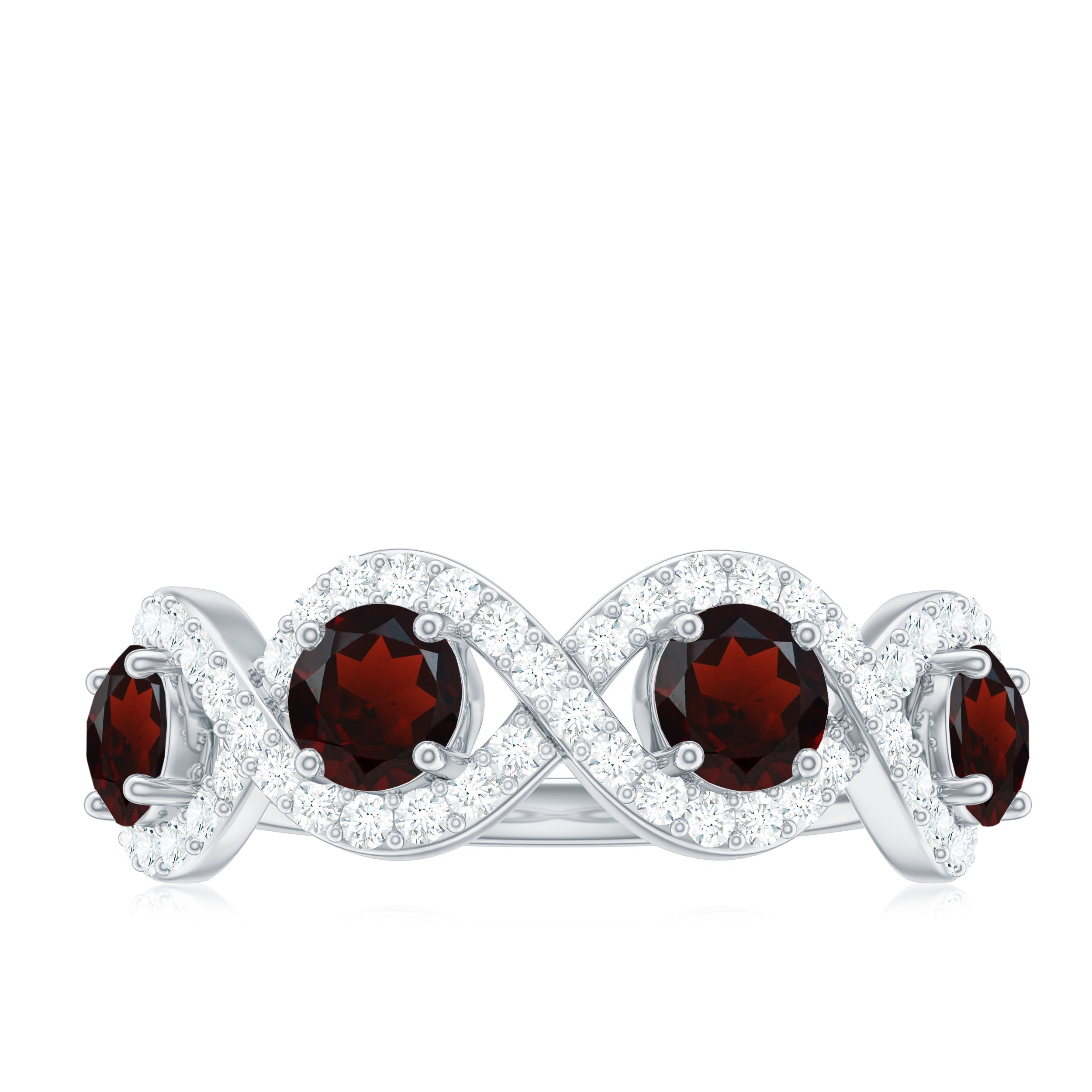 Real Garnet and Diamond Half Eternity Ring Garnet - ( AAA ) - Quality - Rosec Jewels