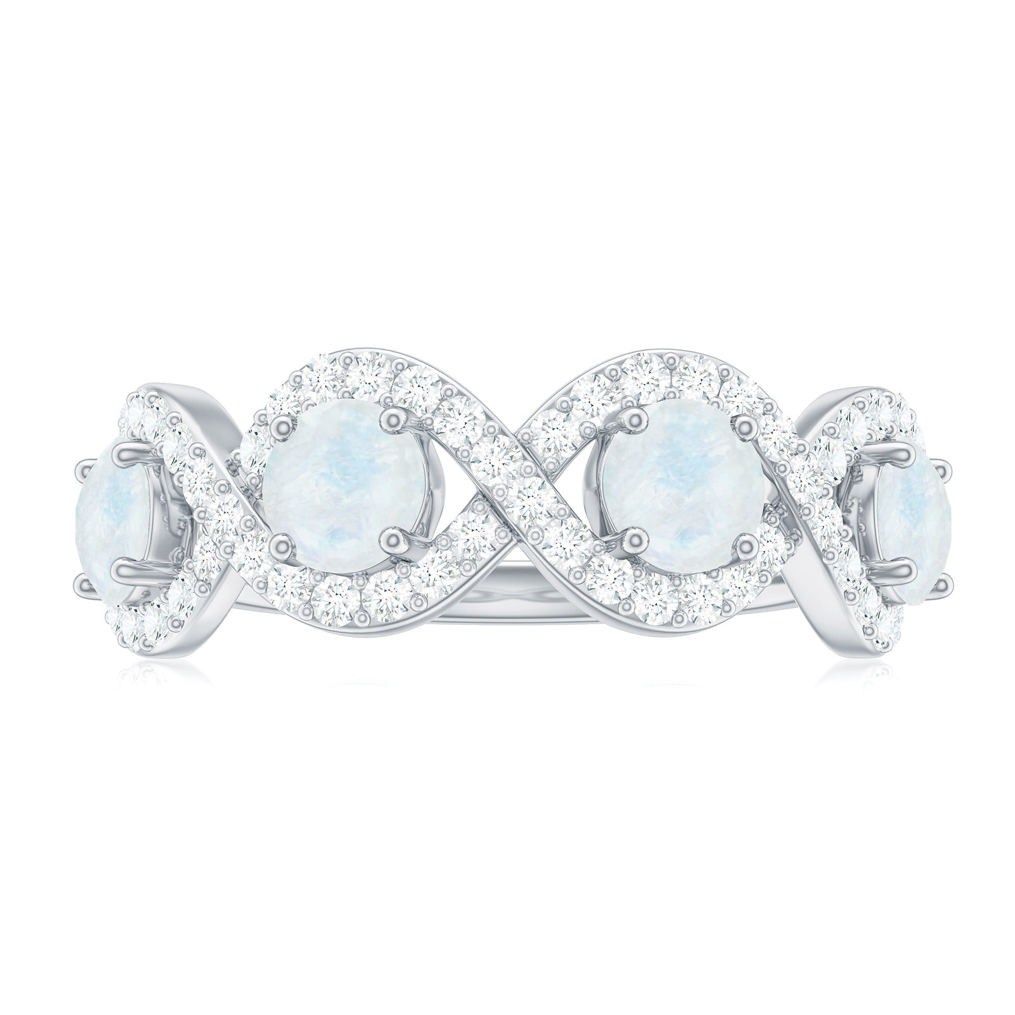 Genuine Moonstone Half Eternity Ring with Diamond Moonstone - ( AAA ) - Quality - Rosec Jewels