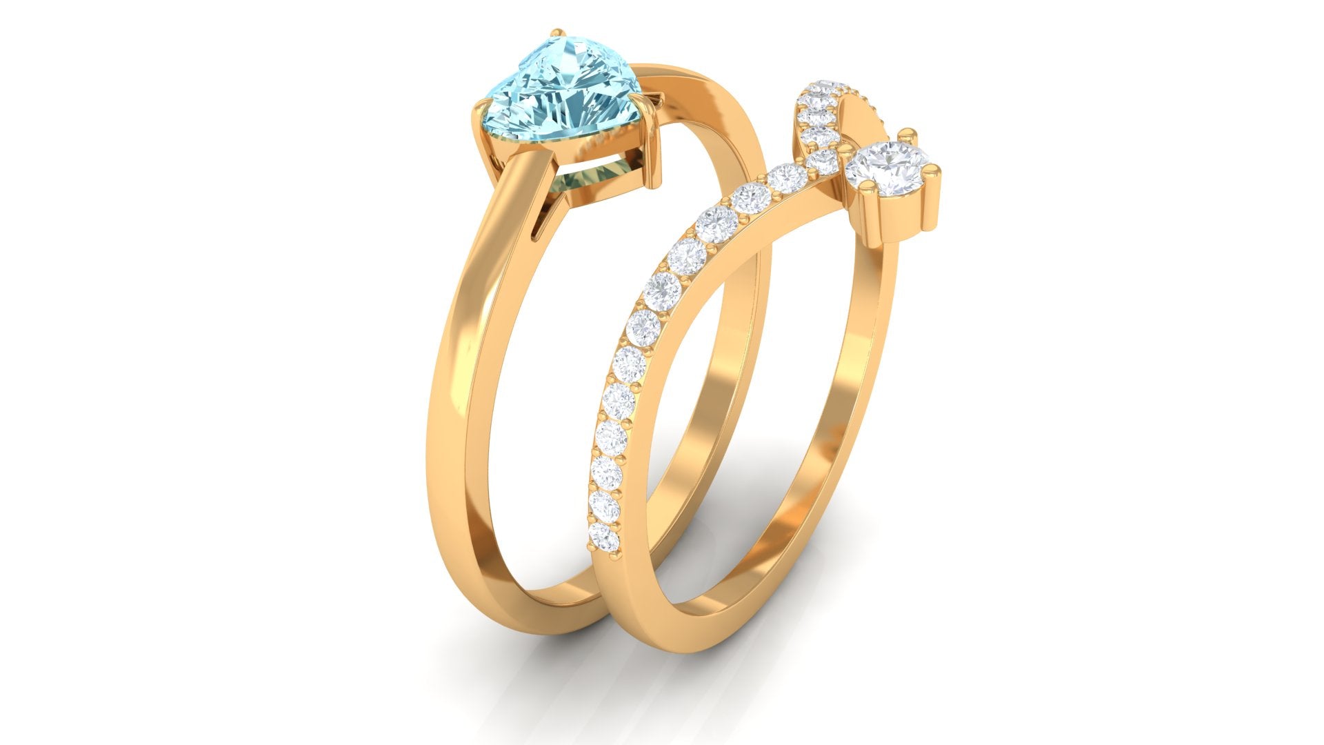 Real Aquamarine Heart Ring Set with Diamond Aquamarine - ( AAA ) - Quality - Rosec Jewels