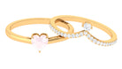 Certified Rose Quartz Heart Ring Set with Diamond Rose Quartz - ( AAA ) - Quality - Rosec Jewels