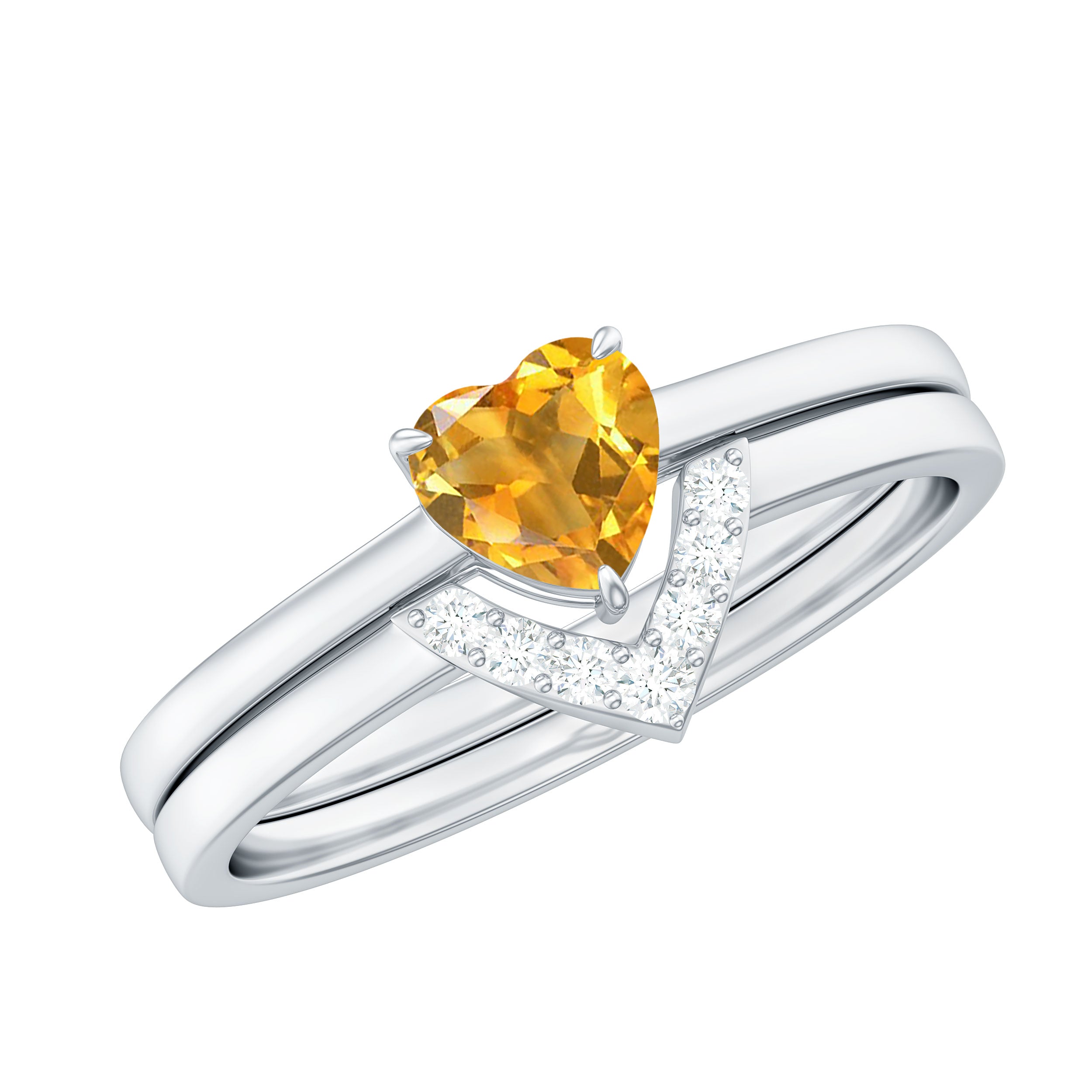 Heart Shape Solitaire Citrine and Diamond Bridal Ring Set Citrine - ( AAA ) - Quality - Rosec Jewels