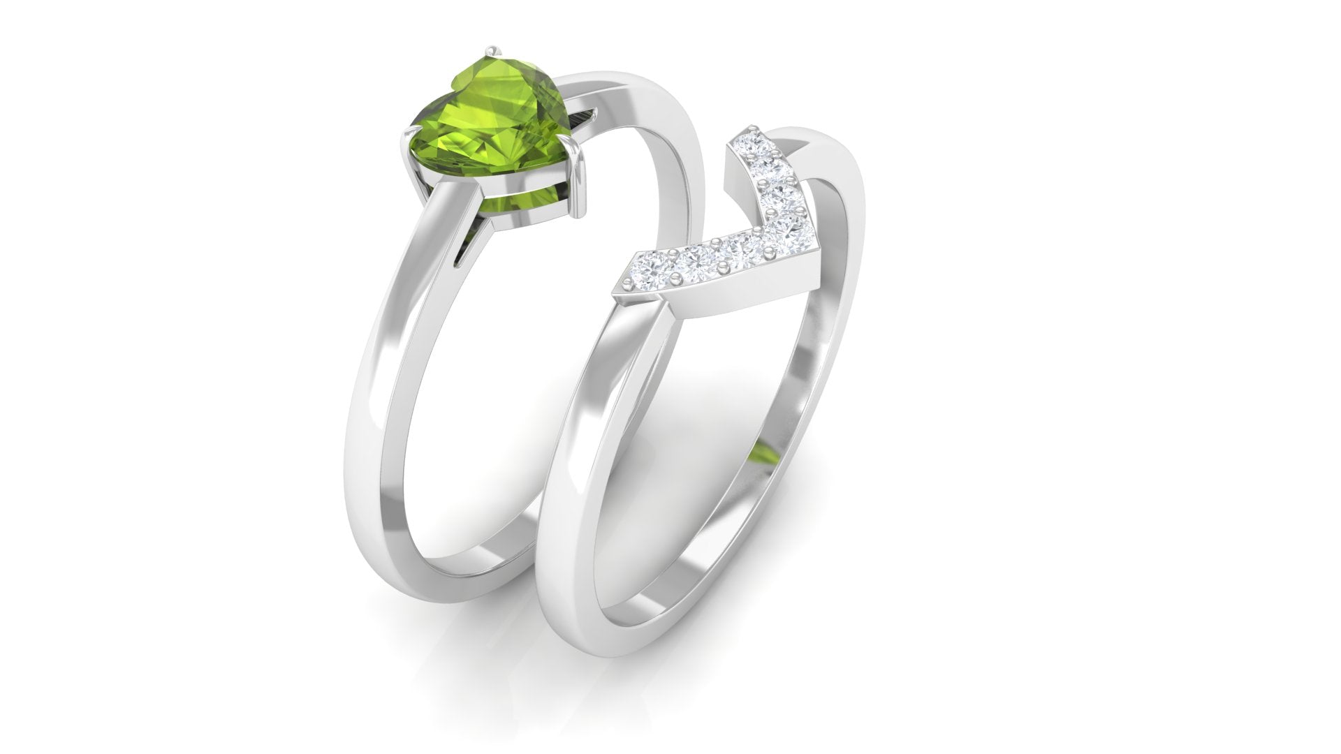 Heart Shape Peridot and Diamond Ring Set Peridot - ( AAA ) - Quality - Rosec Jewels